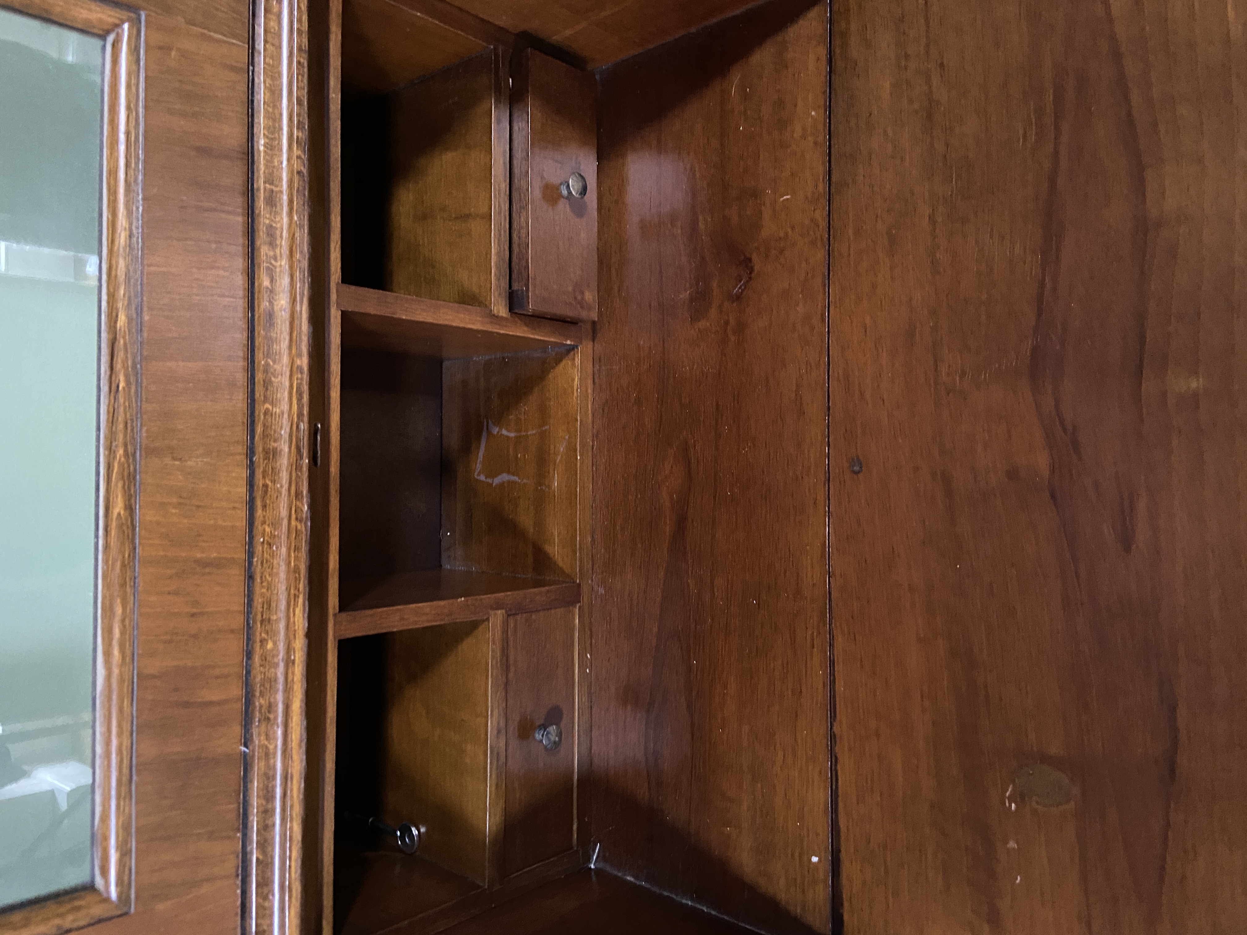 A small Continental oak and walnut domed top bureau cabinet - Image 6 of 6