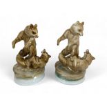 A pair of large Zsolnay porcelain groups of two fighting bears by Béla Markup, dated 1911