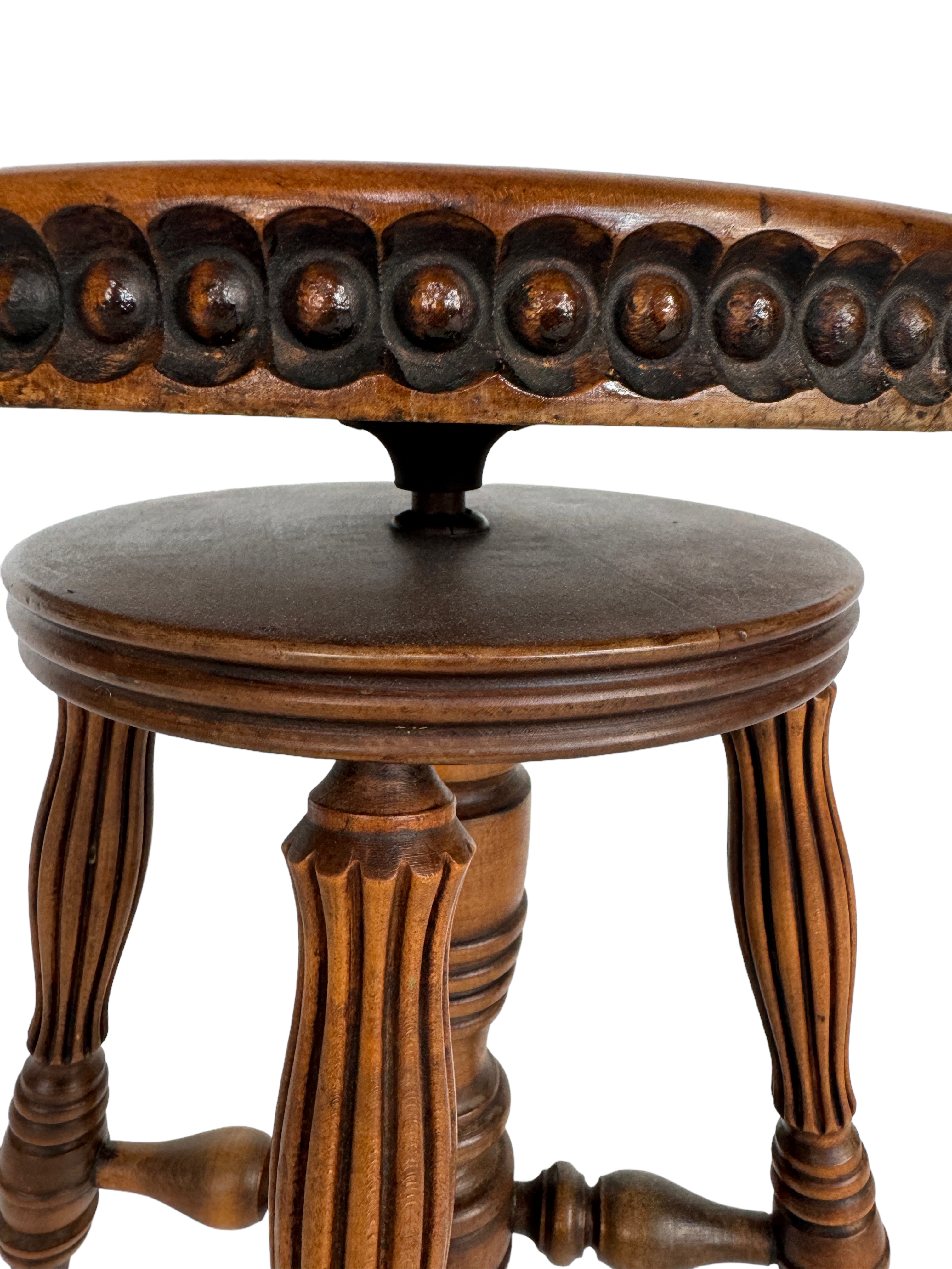 A late 19th century American beechwood circular revolving piano stool by Tonk of New York & Chicago - Image 3 of 5