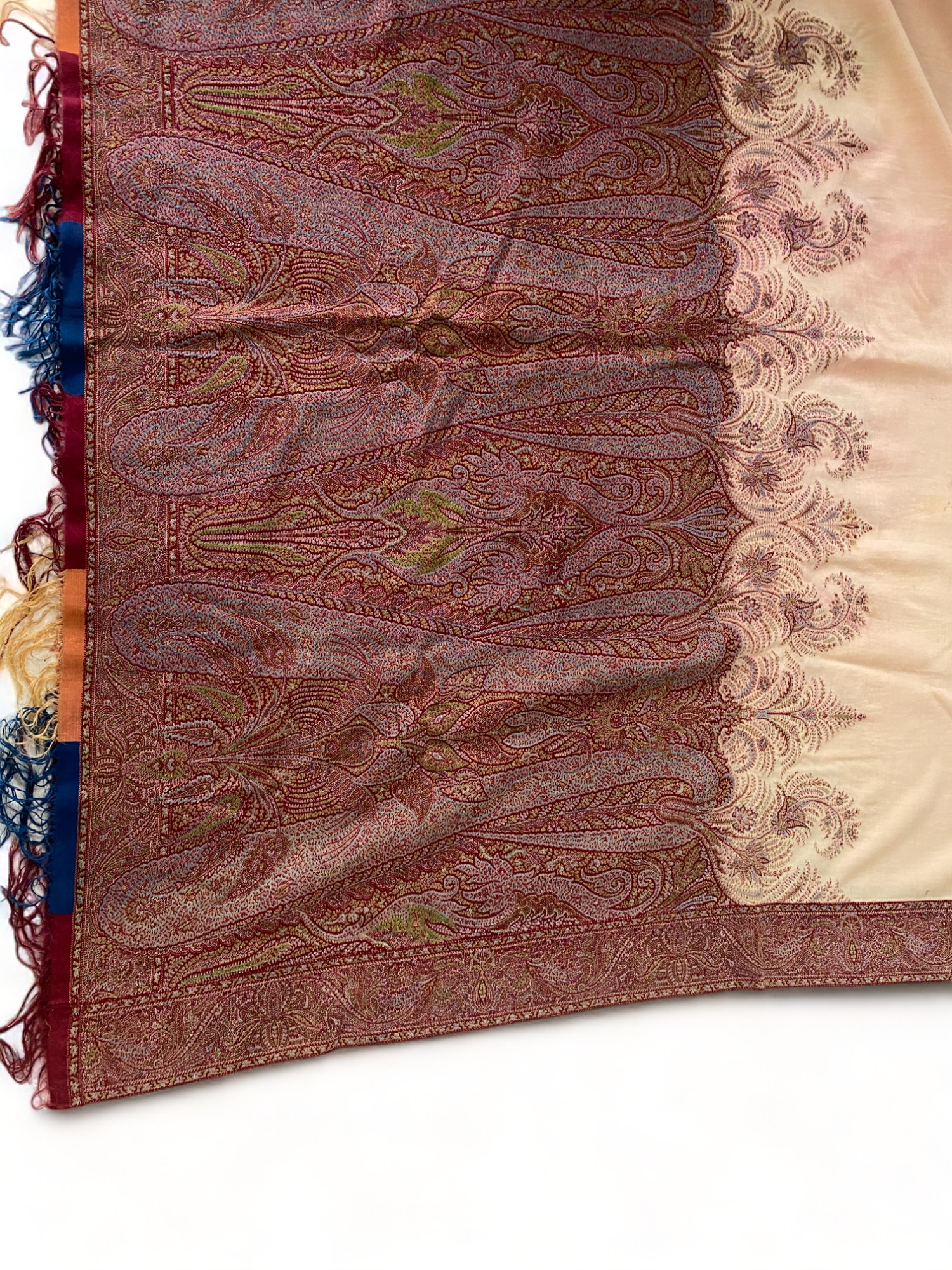 A 19th century red, brown and blue paisley cotton shawl together with another shawl - Image 12 of 13