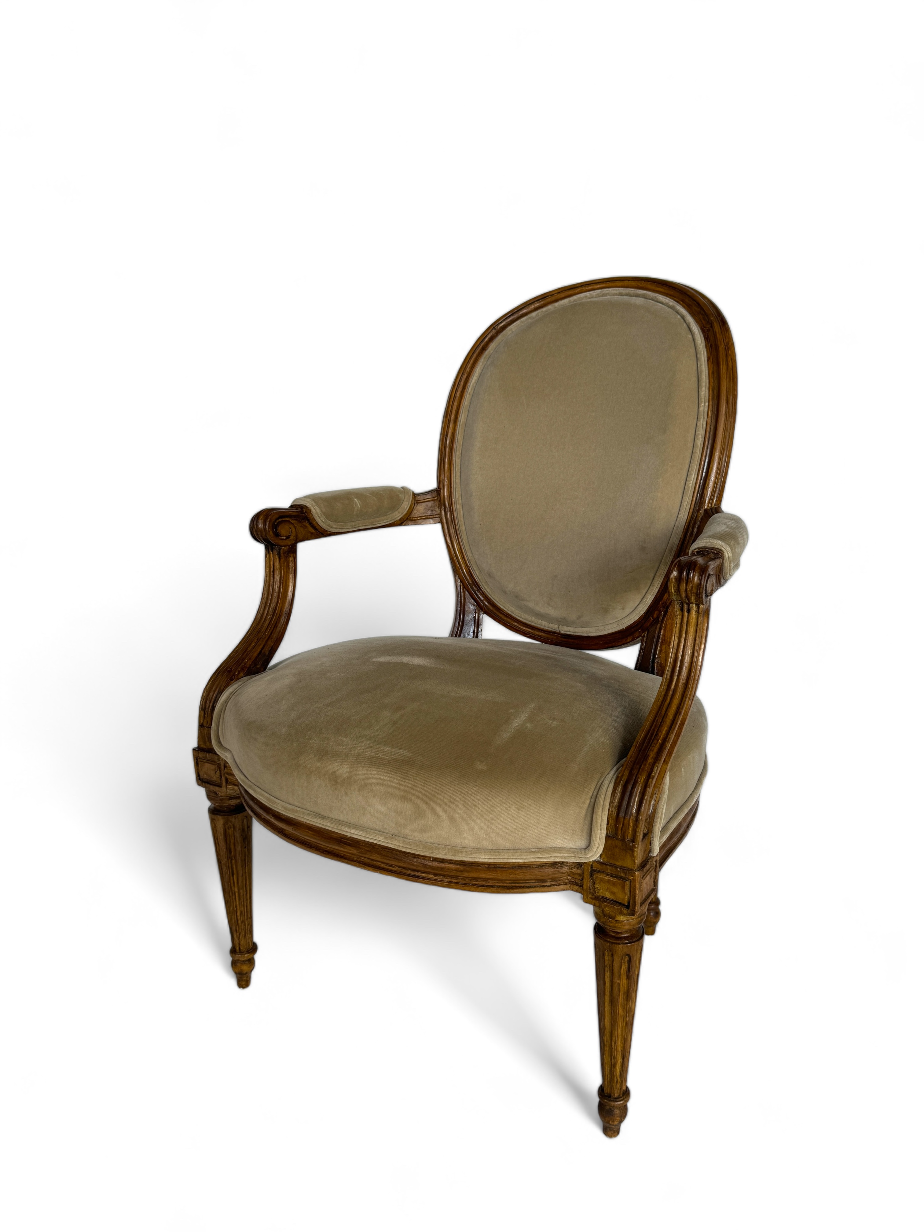 A Louis XVI style beechwood fauteuil open armchair