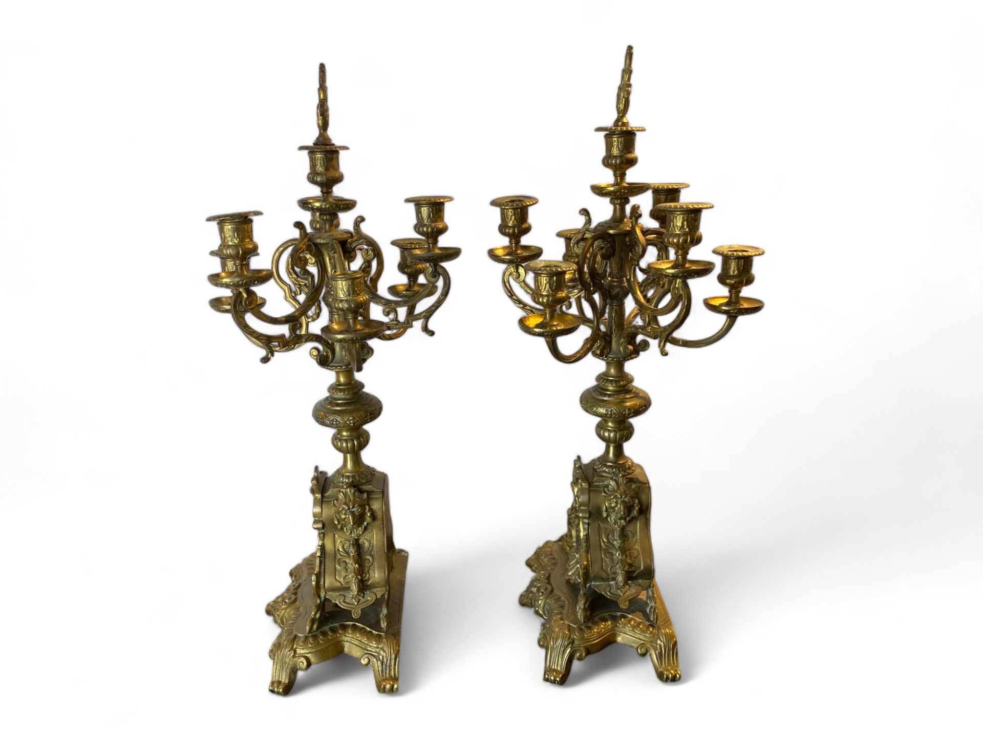 A pair of late 19th century Louis XIV style gilt metal six light candelabra - Image 5 of 9