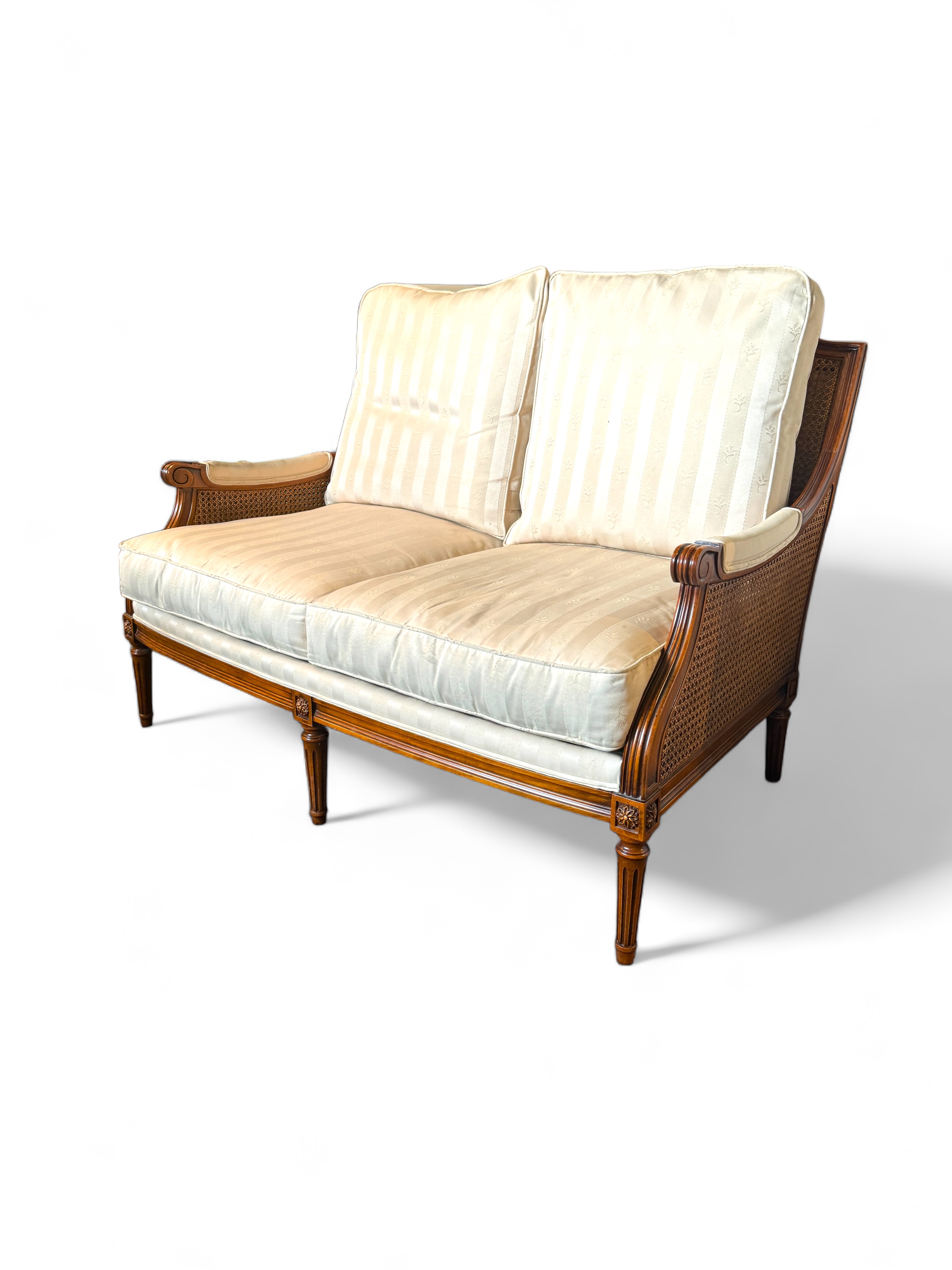 A Louis XVI style stained beech bergere settee