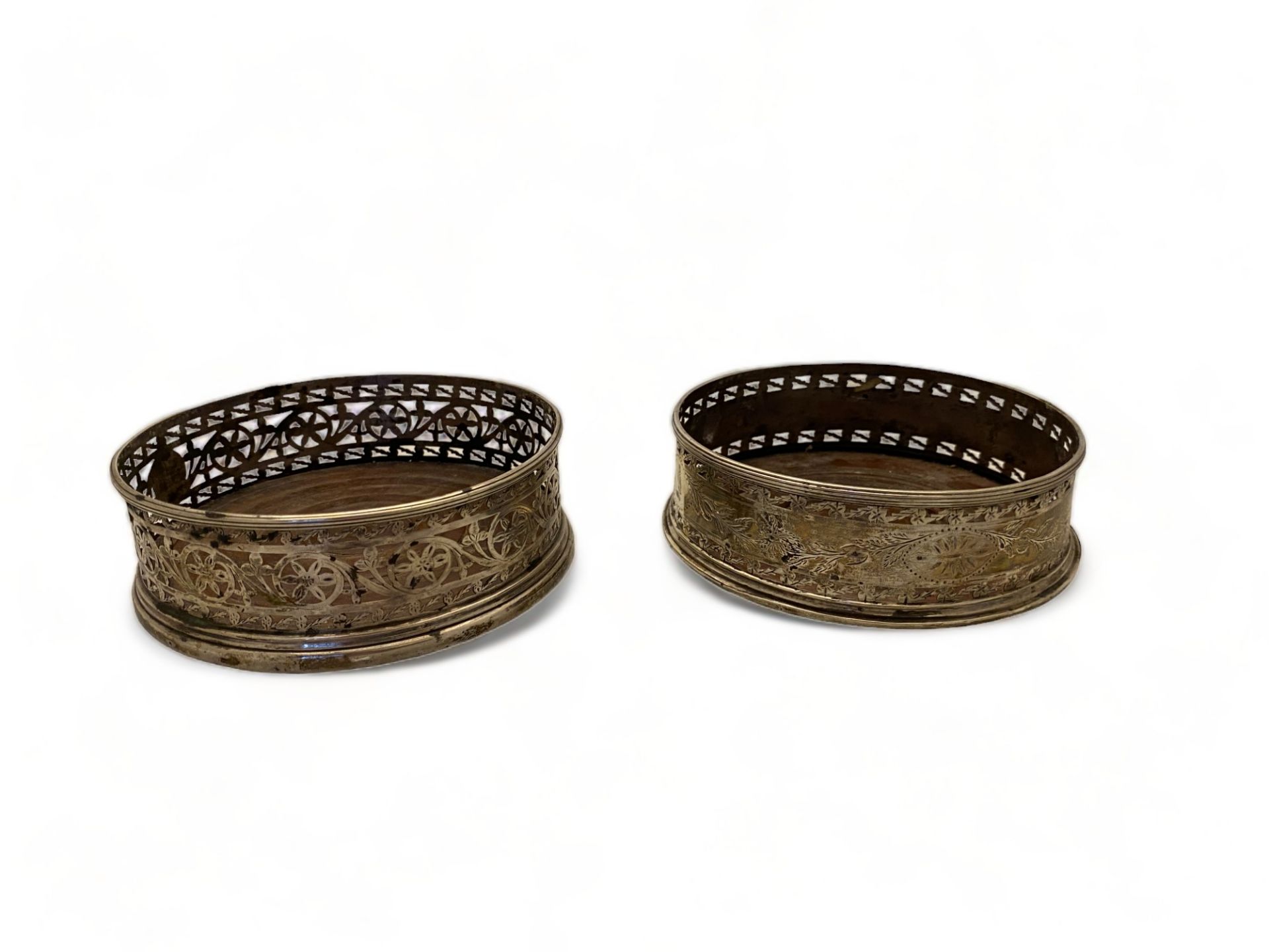 Two late 19th / early 20th century silver plated pierced and engraved wine coasters - Image 2 of 6