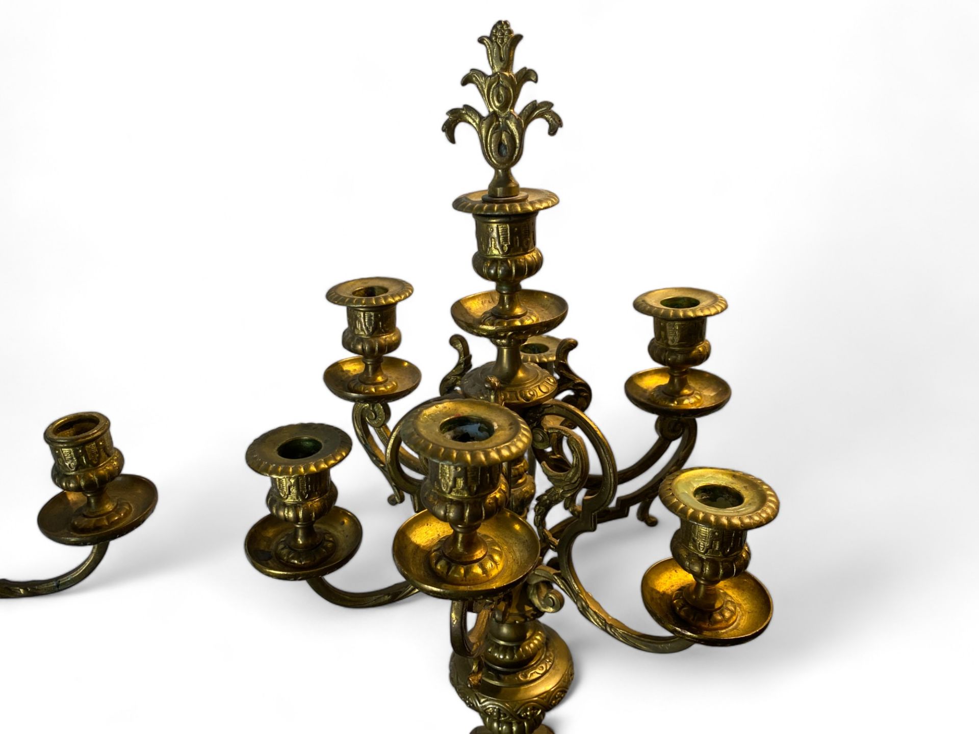A pair of late 19th century Louis XIV style gilt metal six light candelabra - Image 2 of 9