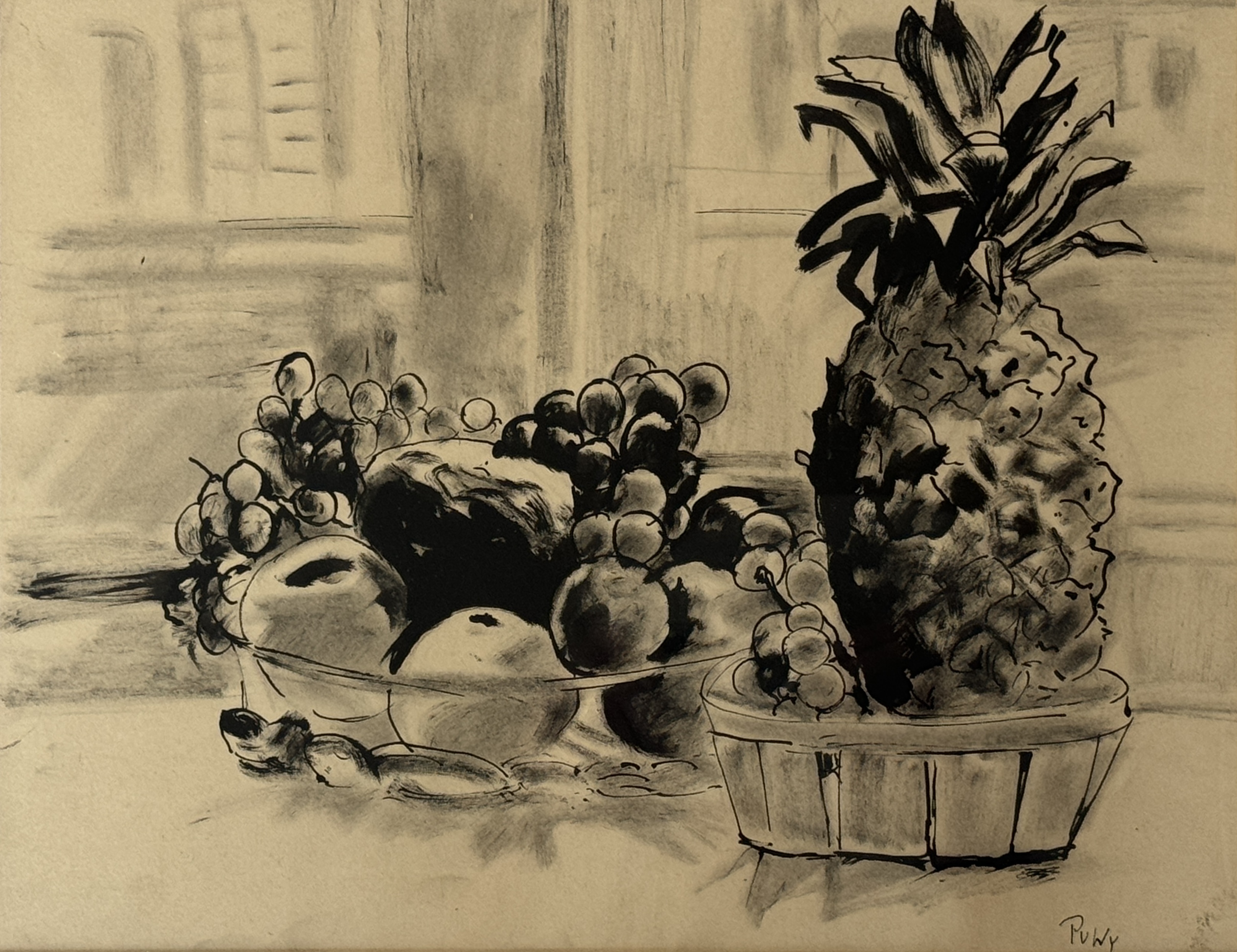 Countess Nora Purtscher-Wydenbruck (b.1894) Still Life with Pineapple and Fruit in Glass Bowl - Image 3 of 7