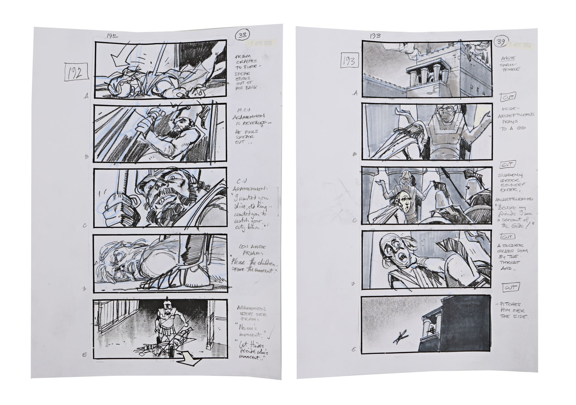 TROY (2004) - Set of Four Hand-Illustrated Storyboard Sheets - Bild 3 aus 3