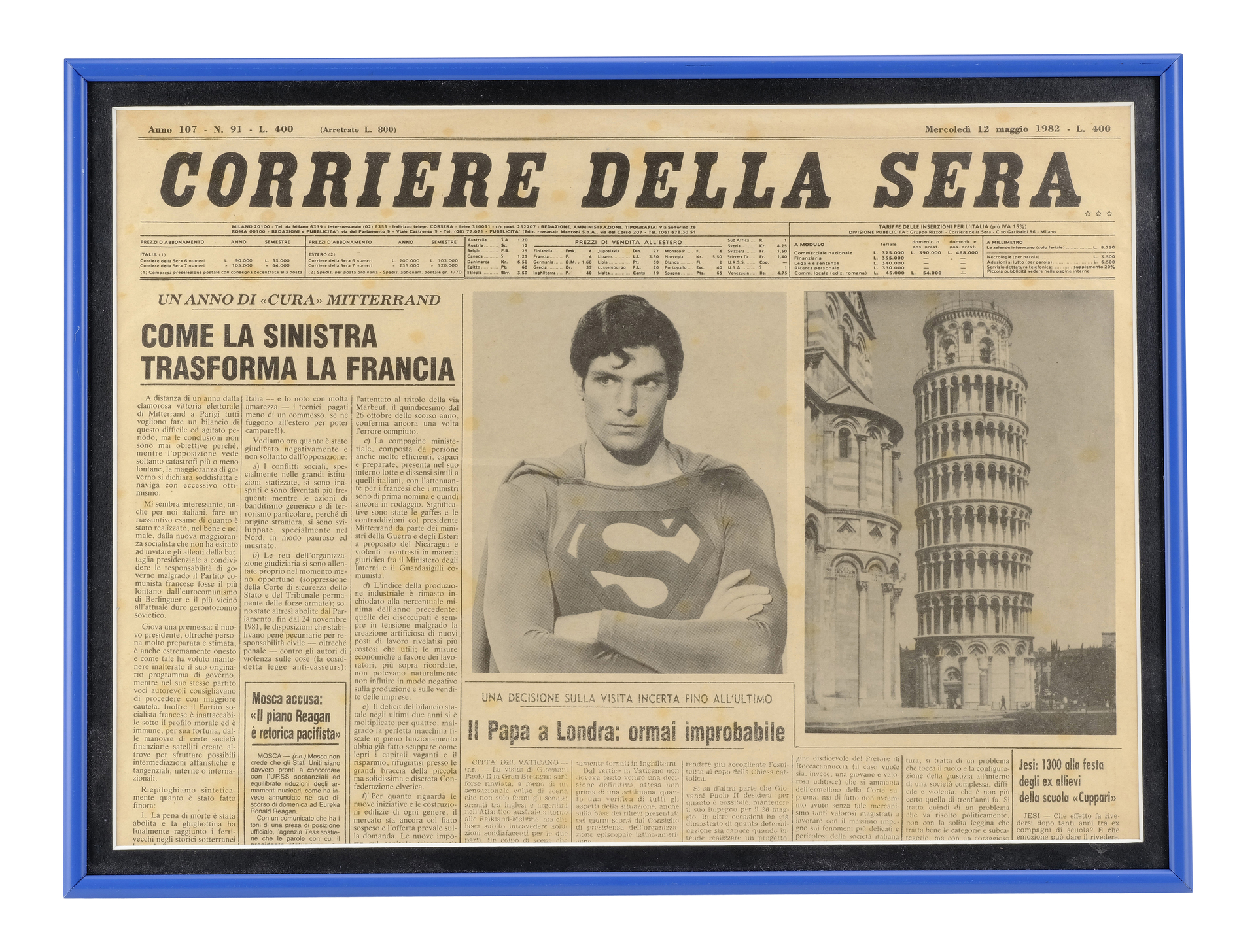 SUPERMAN III (1983) - Framed Production-Made Evil Superman (Christopher Reeve) Corriere Della Sera N