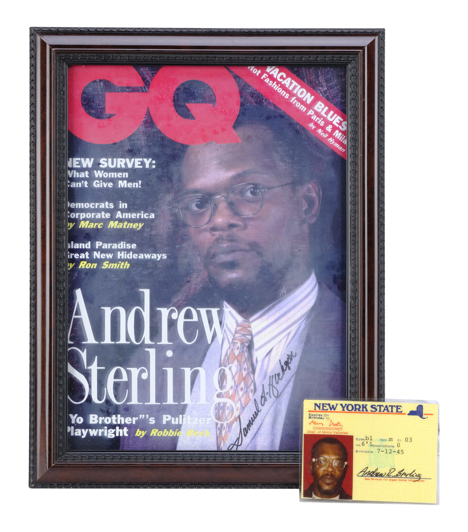 AMOS & ANDREW (1993) - Samuel L. Jackson-Autographed Framed "Andrew Sterling" GQ Cover Display with