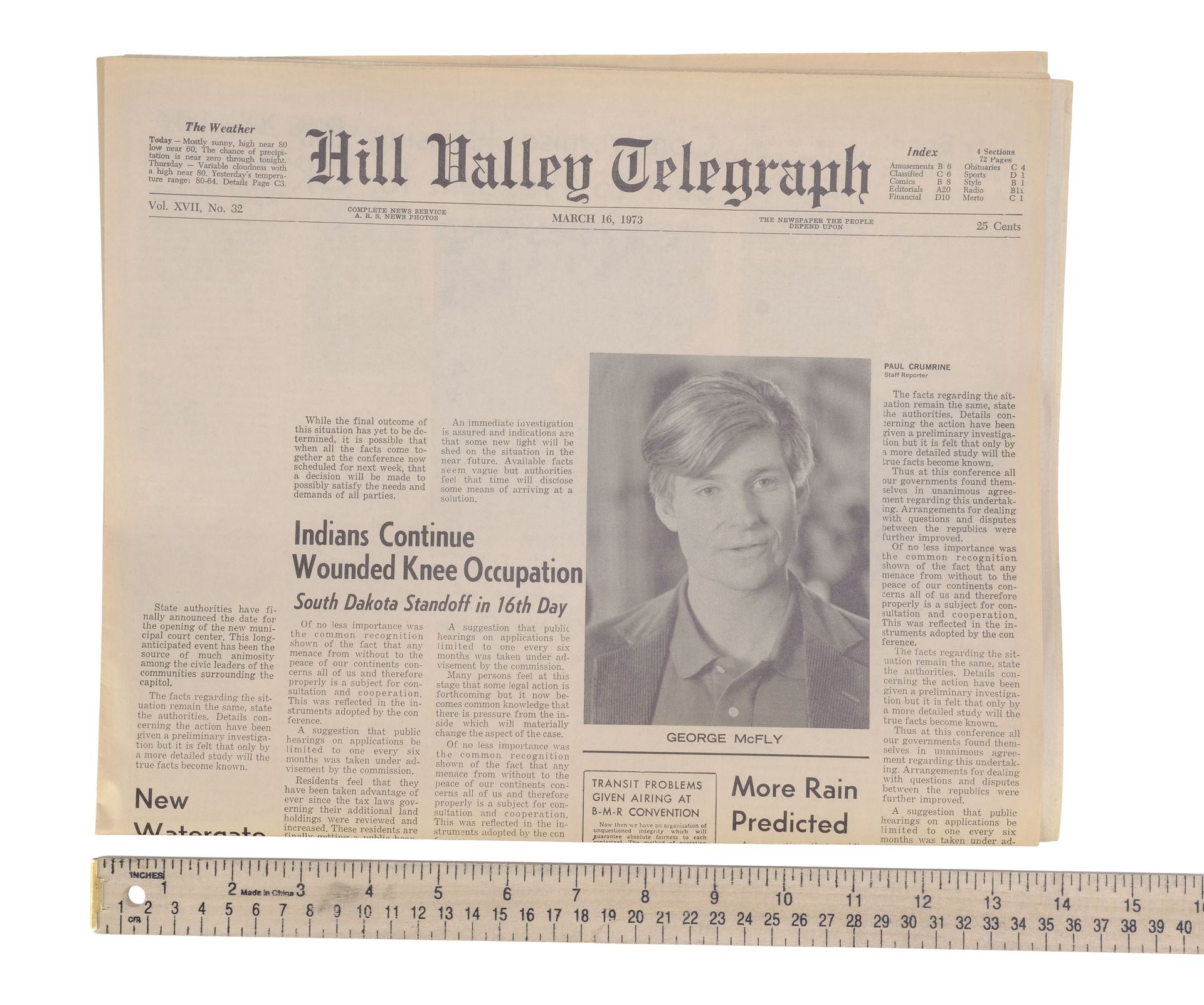 BACK TO THE FUTURE PART II (1989) - "George McFly Murdered/Honored" SFX Hill Valley Telegraph Newspa - Image 4 of 4