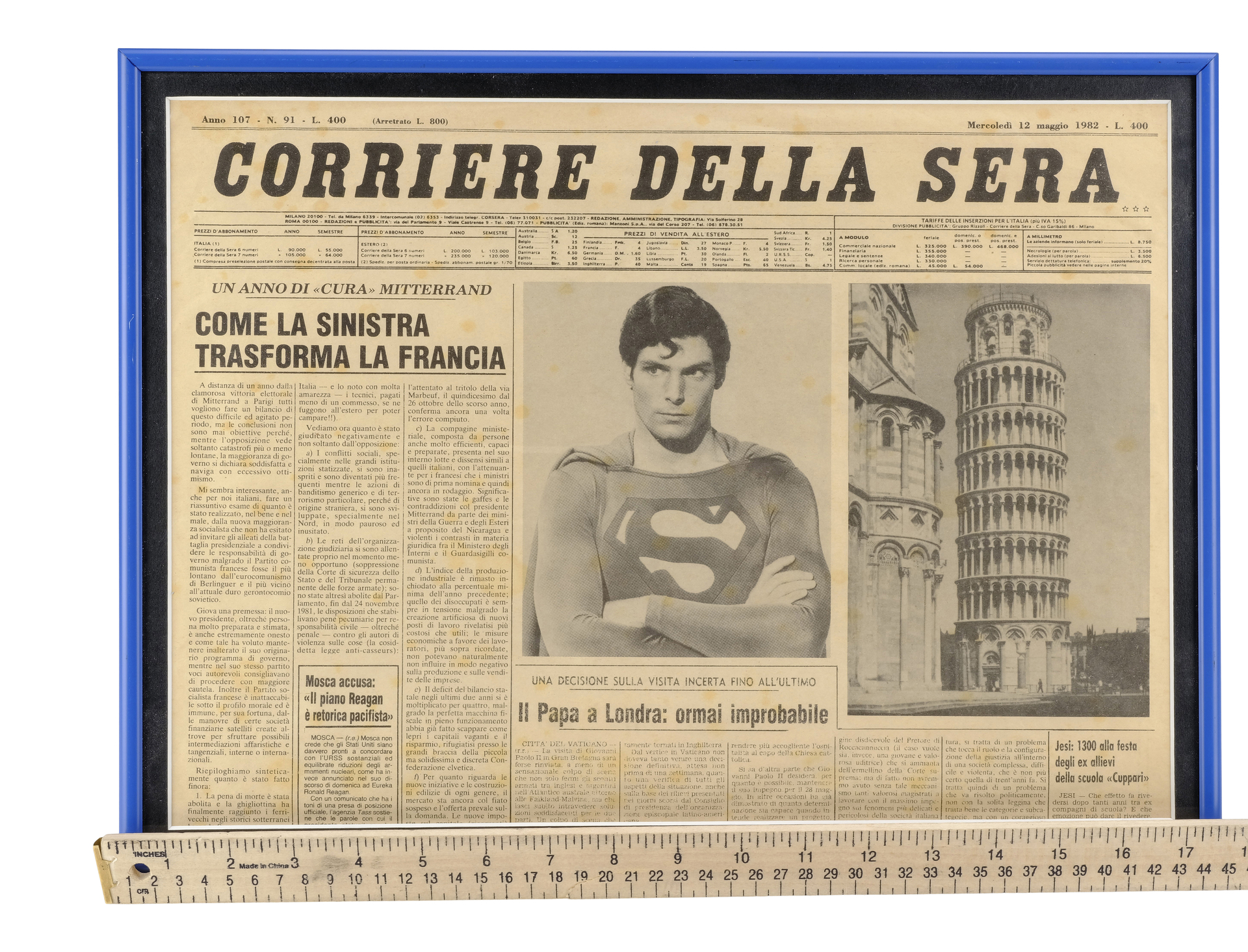 SUPERMAN III (1983) - Framed Production-Made Evil Superman (Christopher Reeve) Corriere Della Sera N - Image 2 of 2