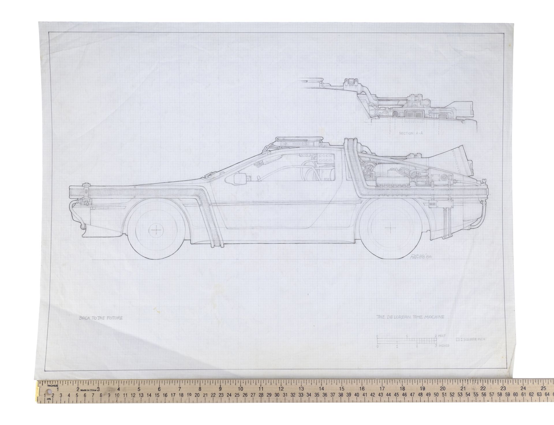 BACK TO THE FUTURE (1985) - Hand-Drawn Ron Cobb Interior DeLorean Time Machine Concept Art - Image 2 of 2