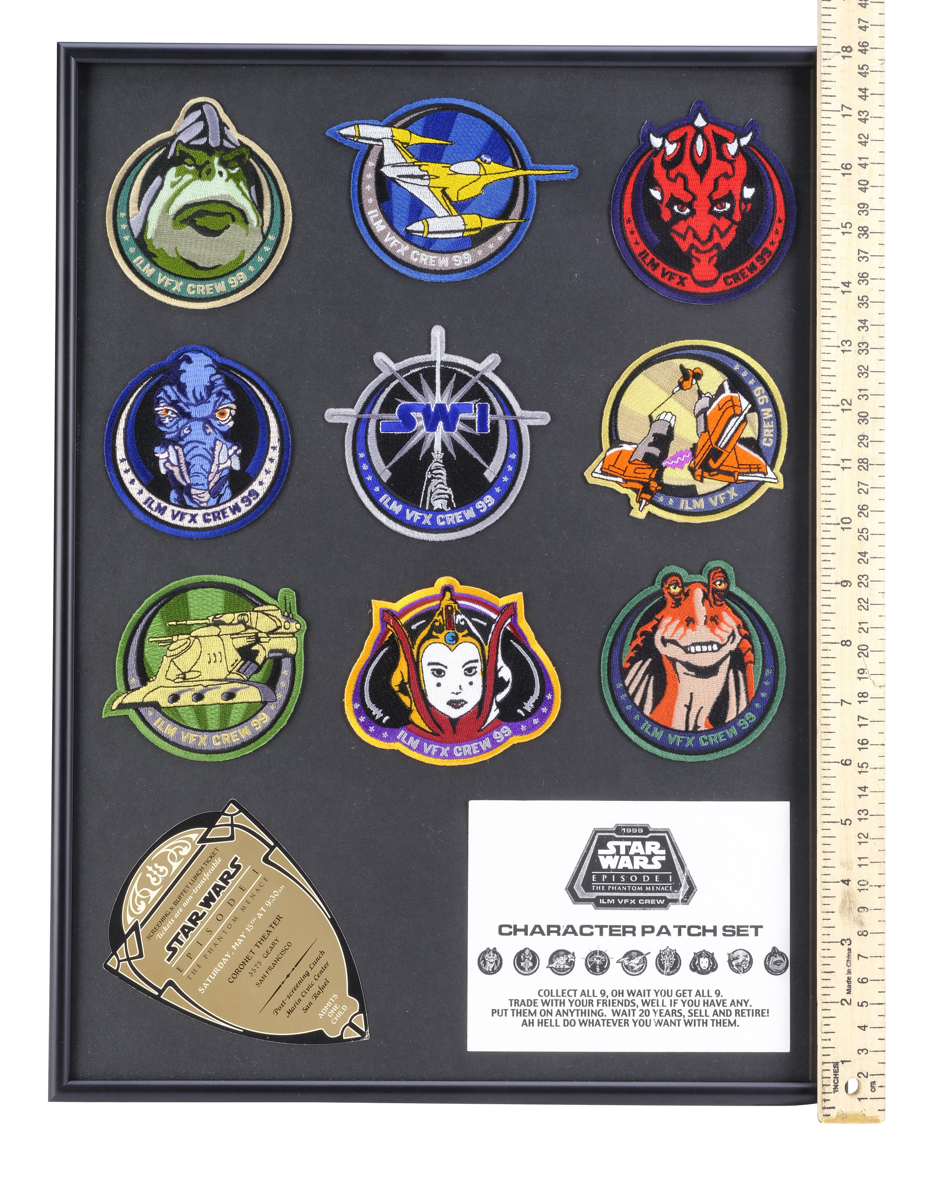 STAR WARS: THE PHANTOM MENACE (1999) - Framed Full Set of VFX Crew Patches - Image 2 of 2