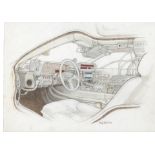 BACK TO THE FUTURE (1985) - Hand-Drawn Ron Cobb Exterior DeLorean Time Machine Concept Art