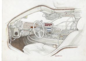 BACK TO THE FUTURE (1985) - Hand-Drawn Ron Cobb Exterior DeLorean Time Machine Concept Art