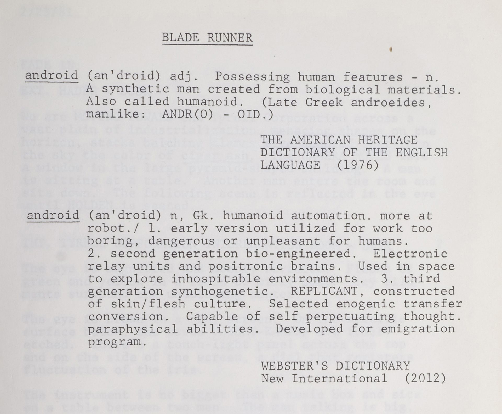 BLADE RUNNER (1982) - Producer's Assistant, Victoria Ewart's Personal Script - Bild 3 aus 8