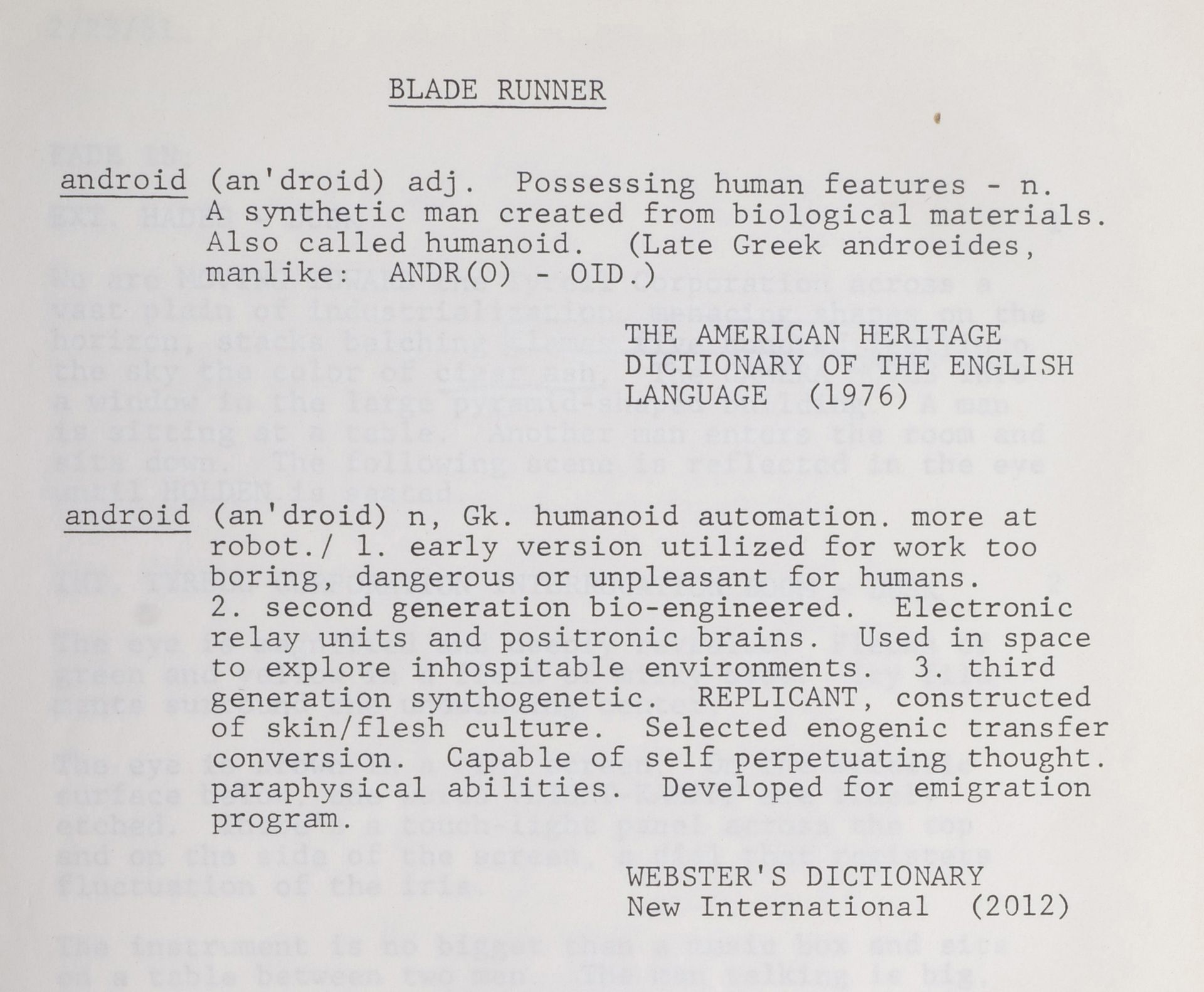 BLADE RUNNER (1982) - Producer's Assistant, Victoria Ewart's Personal Script - Image 3 of 8