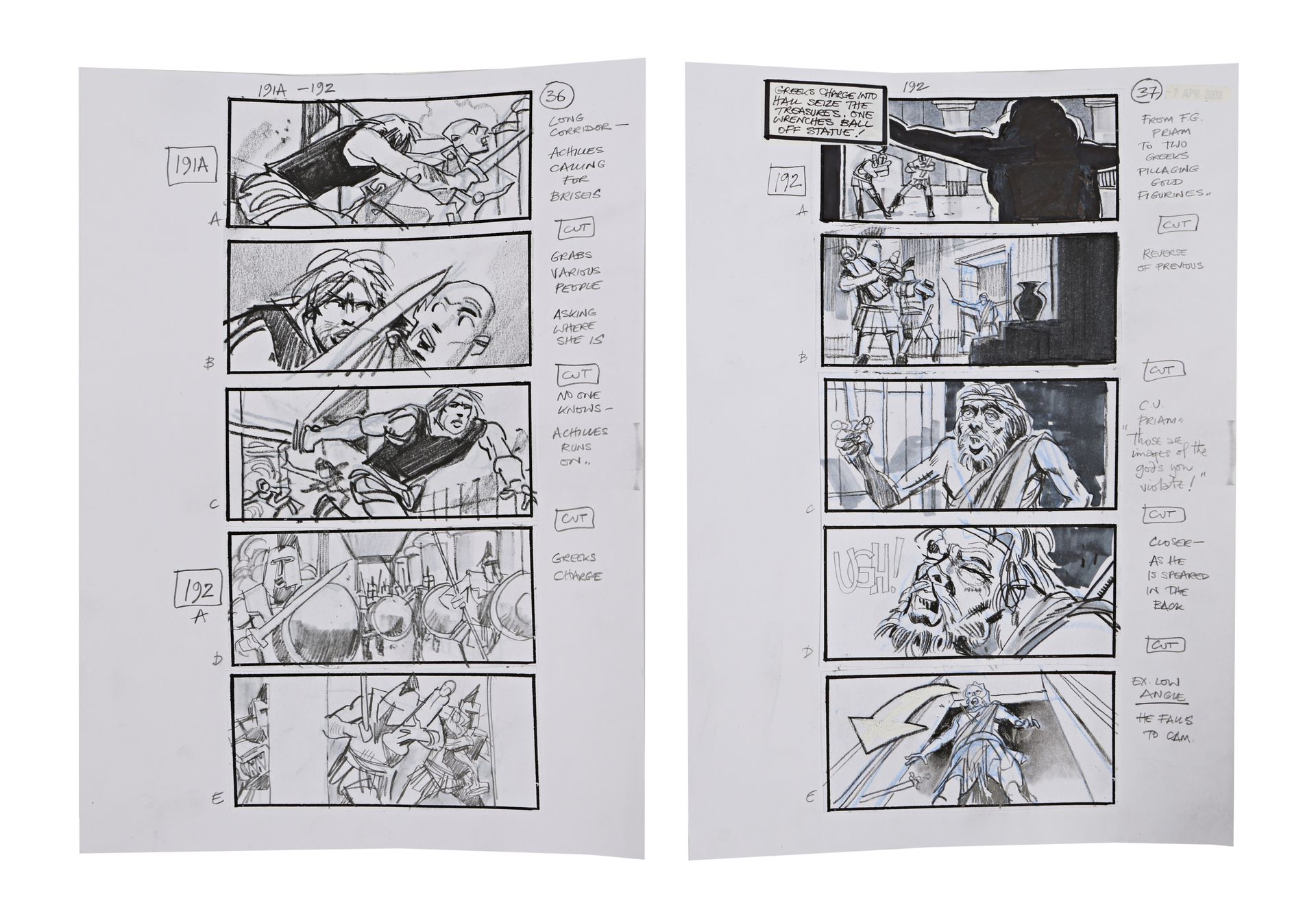 TROY (2004) - Set of Four Hand-Illustrated Storyboard Sheets - Bild 2 aus 3