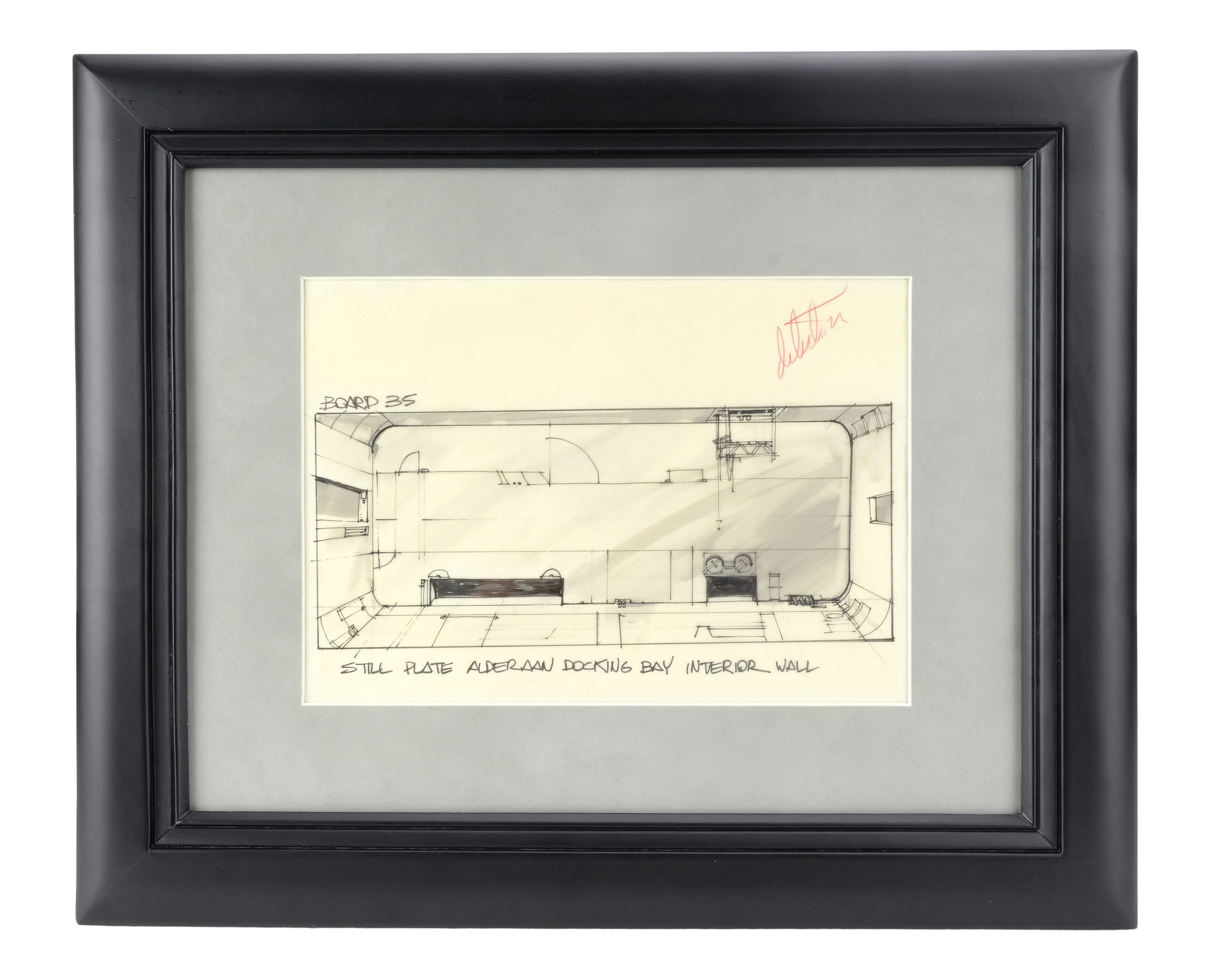 STAR WARS: A NEW HOPE (1977) - Framed Hand-Drawn Joe Johnston Docking Bay Storyboard