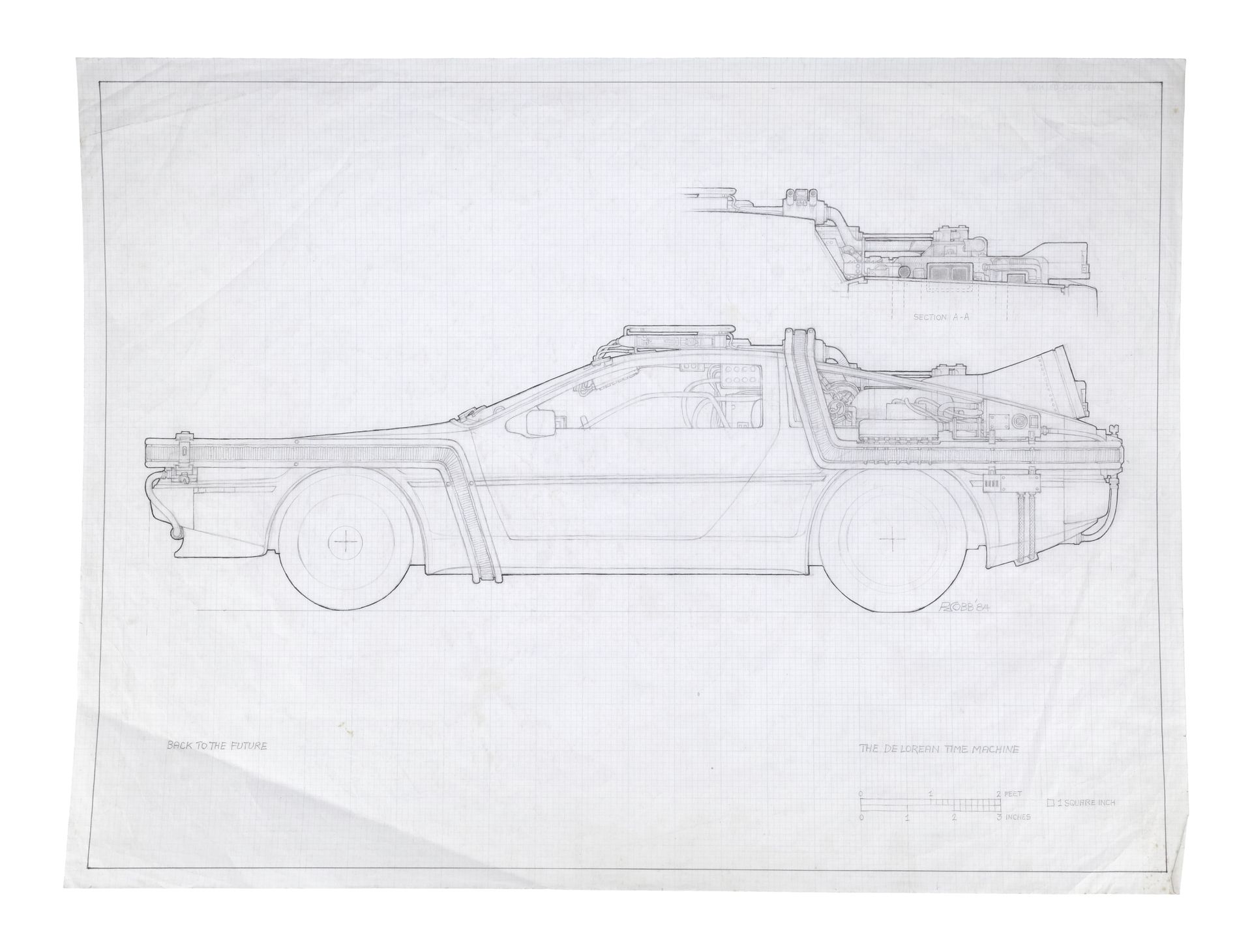 BACK TO THE FUTURE (1985) - Hand-Drawn Ron Cobb Interior DeLorean Time Machine Concept Art