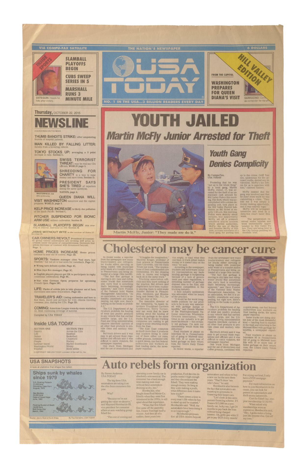 BACK TO THE FUTURE PART II (1989) - "Youth Jailed" USA Today Newspaper Cover - Image 2 of 4