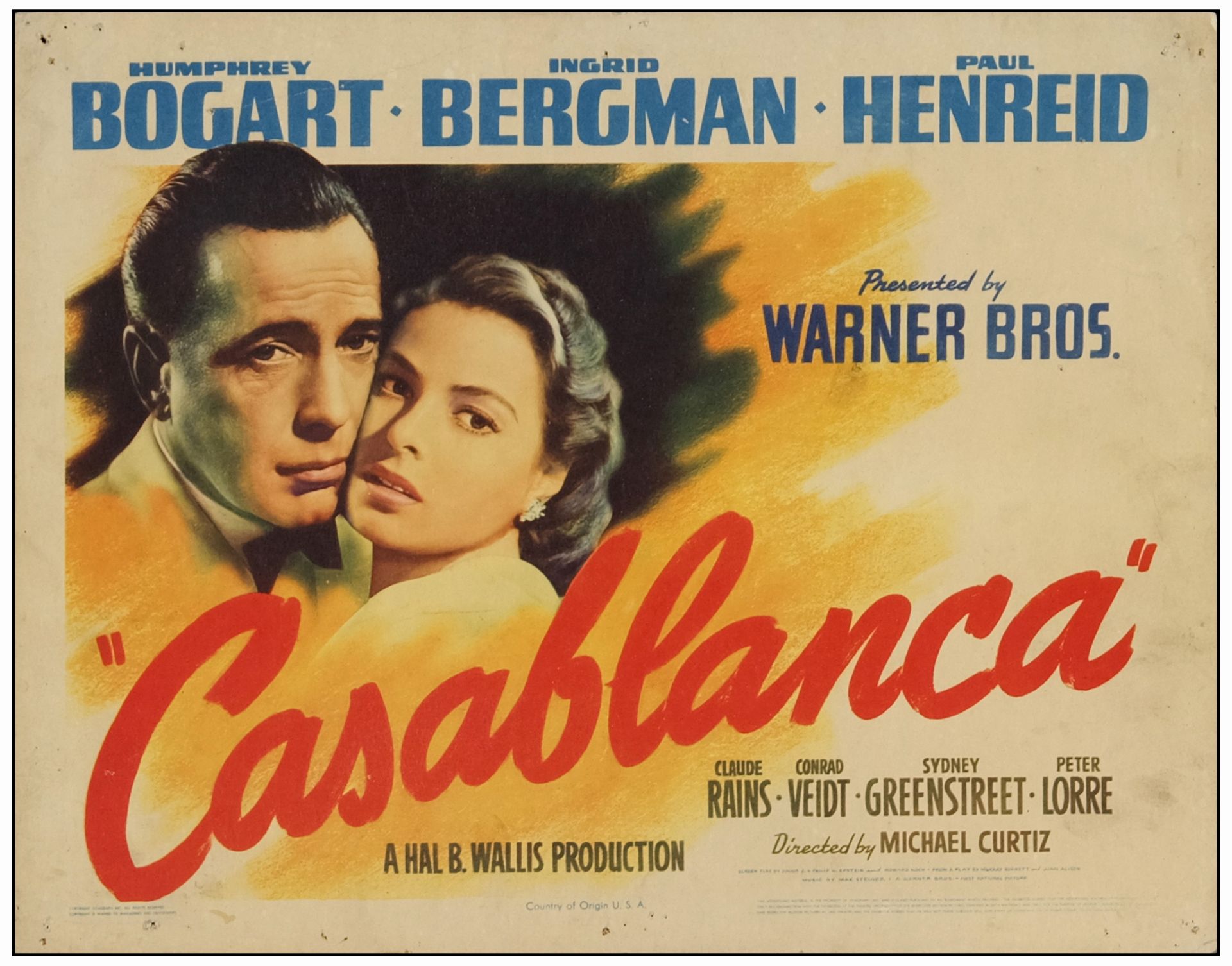 CASABLANCA - Title Lobby Card (11" x 14" ); Fine+