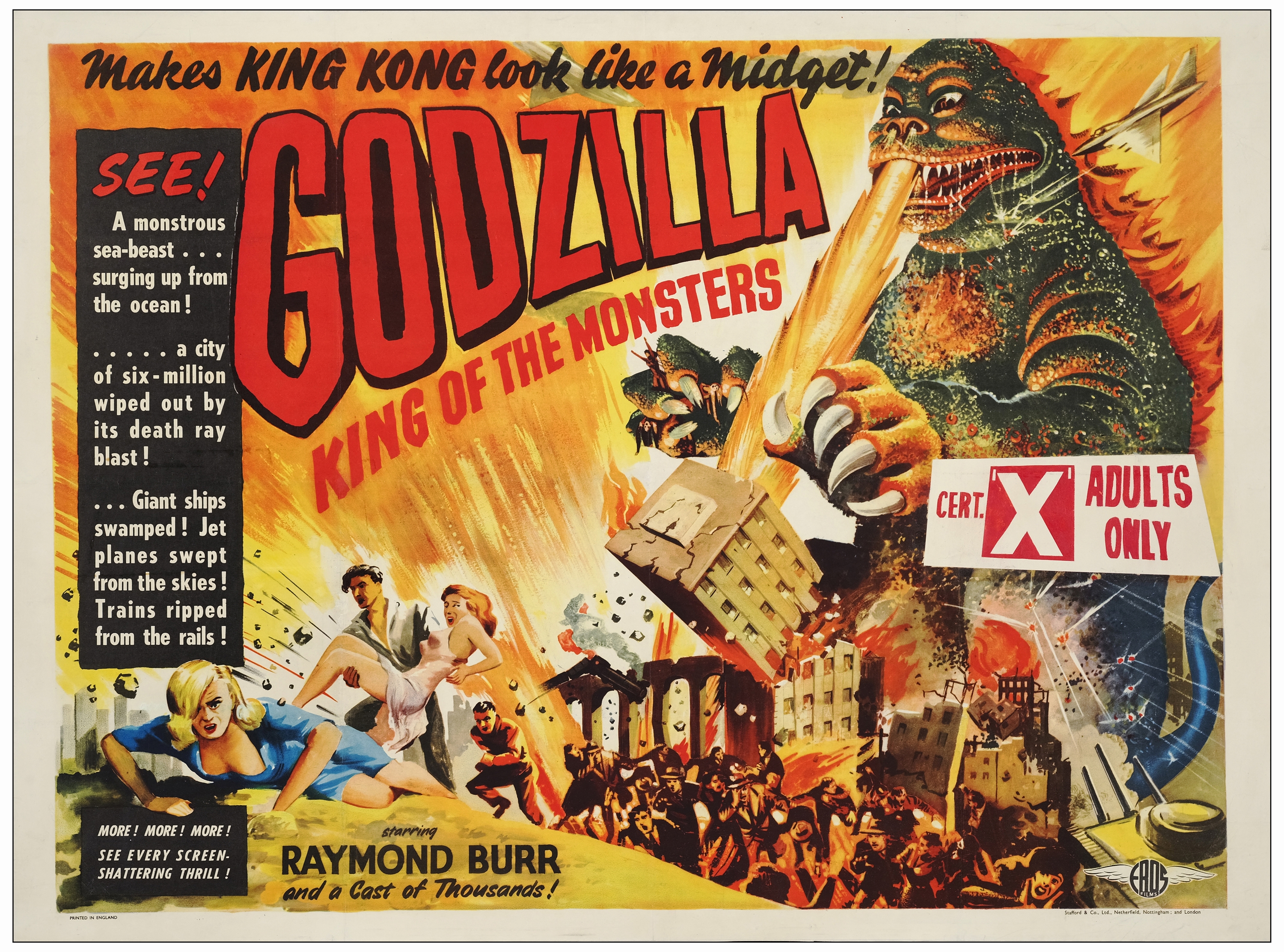 GODZILLA - First Release British Quad (30" x 40"); Very Fine- on Linen