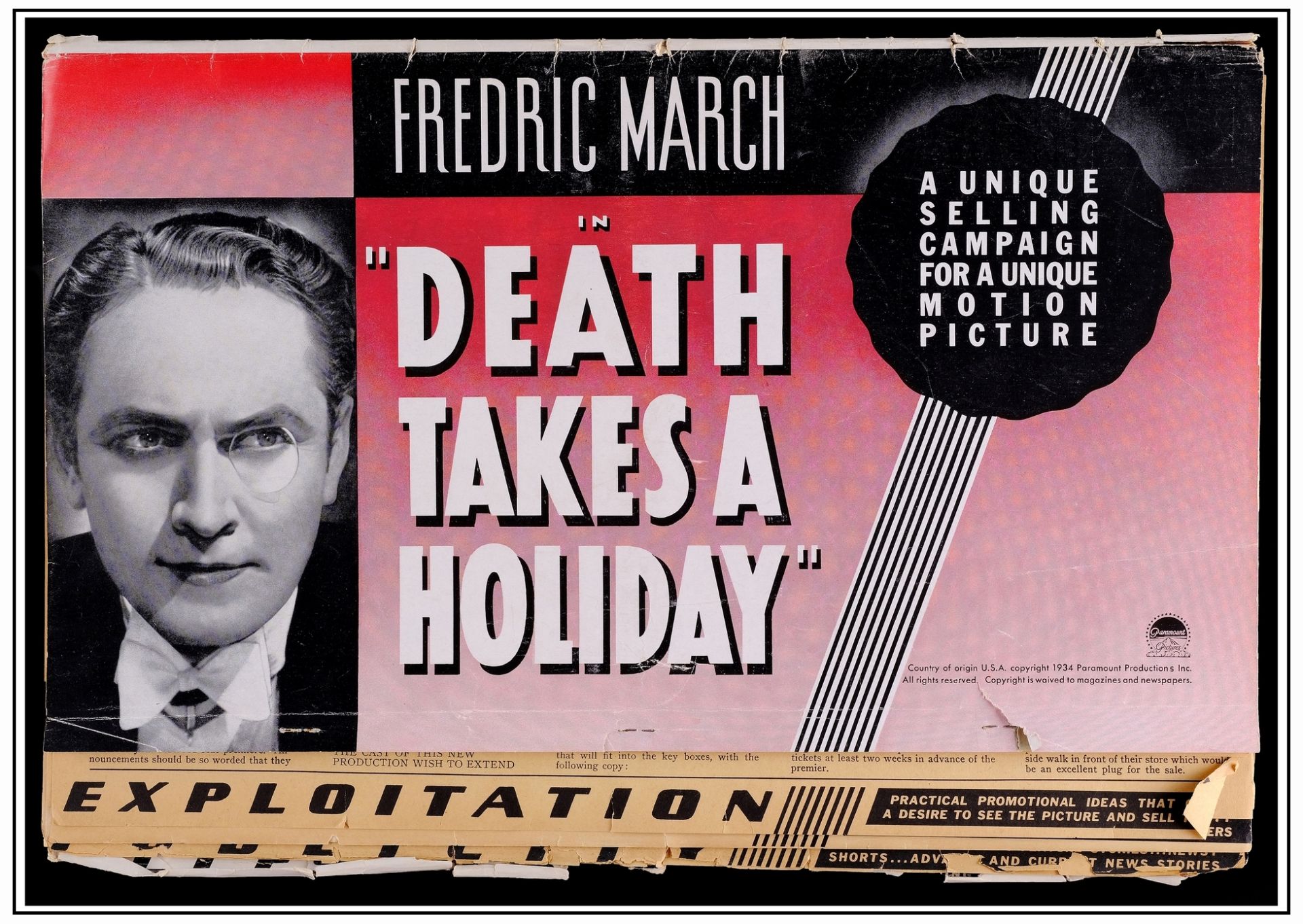 DEATH TAKES A HOLIDAY - Pressbook (Multiple Pages) (12" x 17"); Very Fine- - Bild 2 aus 6
