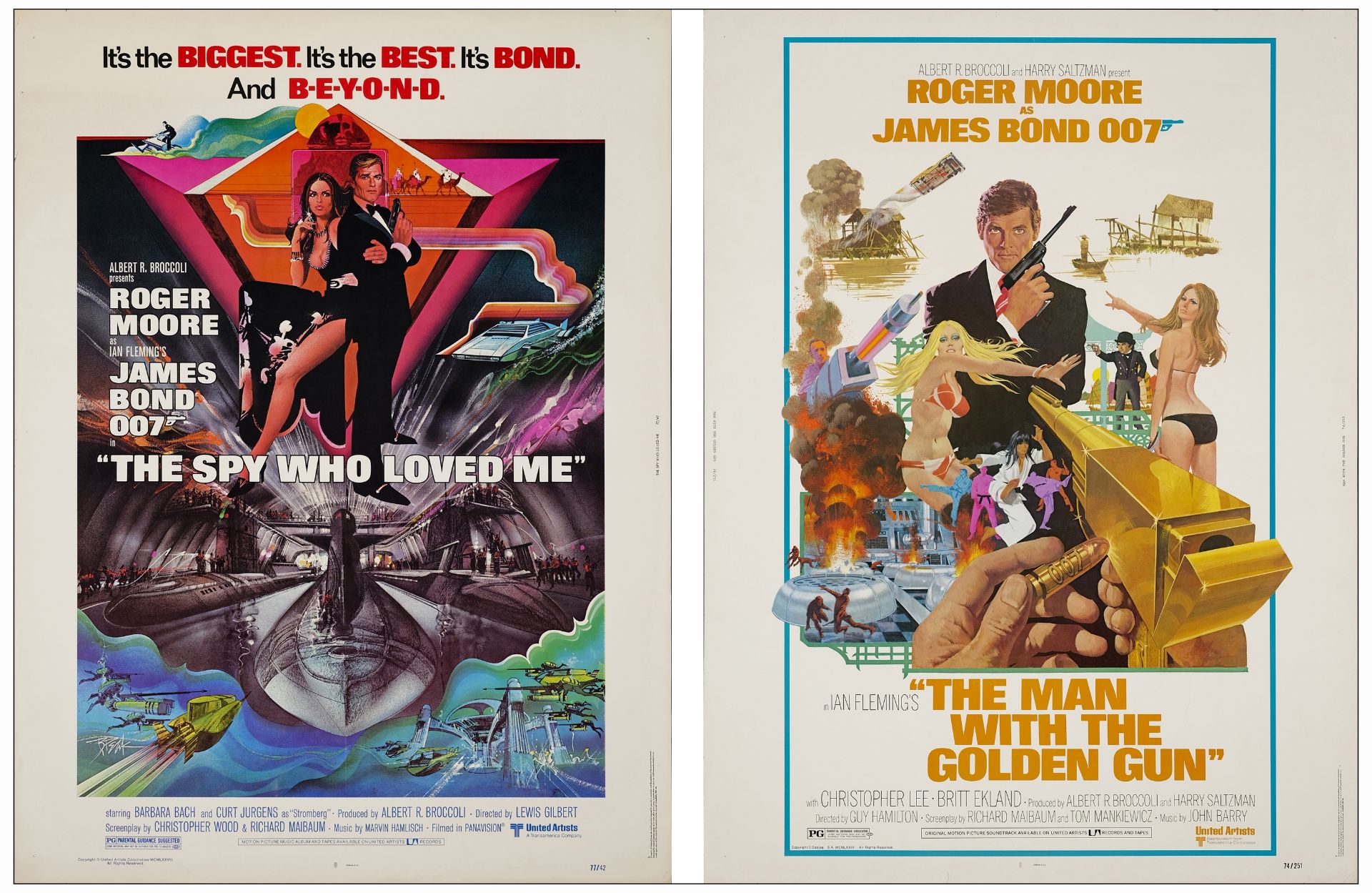 JAMES BOND: THE MAN WITH THE GOLDEN GUN, JAMES BOND: THE SPY WHO LOVES ME - 30" x 40" (2); Very Fine