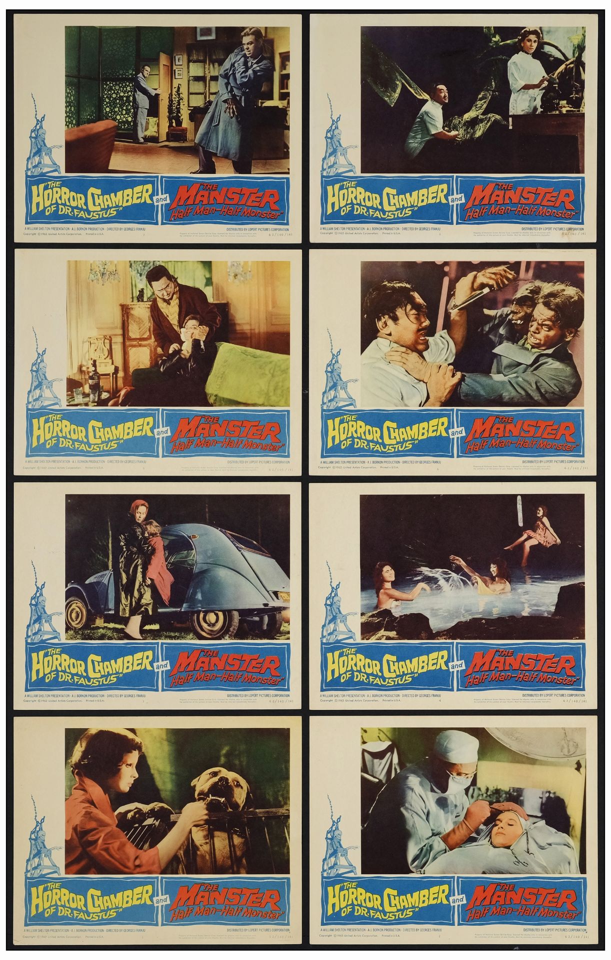 THE HORROR CHAMBER OF DR. FAUSTUS / THE MANSTER - Lobby Card Set of (8) (11" x 14"); Very Fine