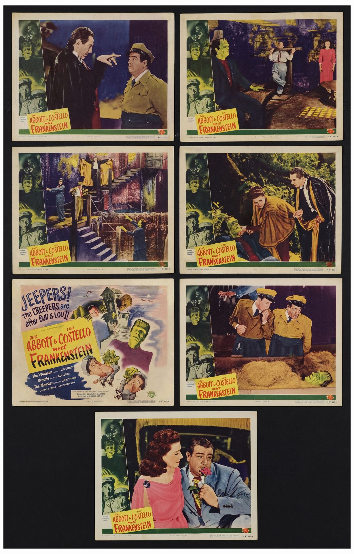 ABBOTT AND COSTELLO MEET FRANKENSTEIN - (7) Lobby Cards (11" x 14"); Very Fine-