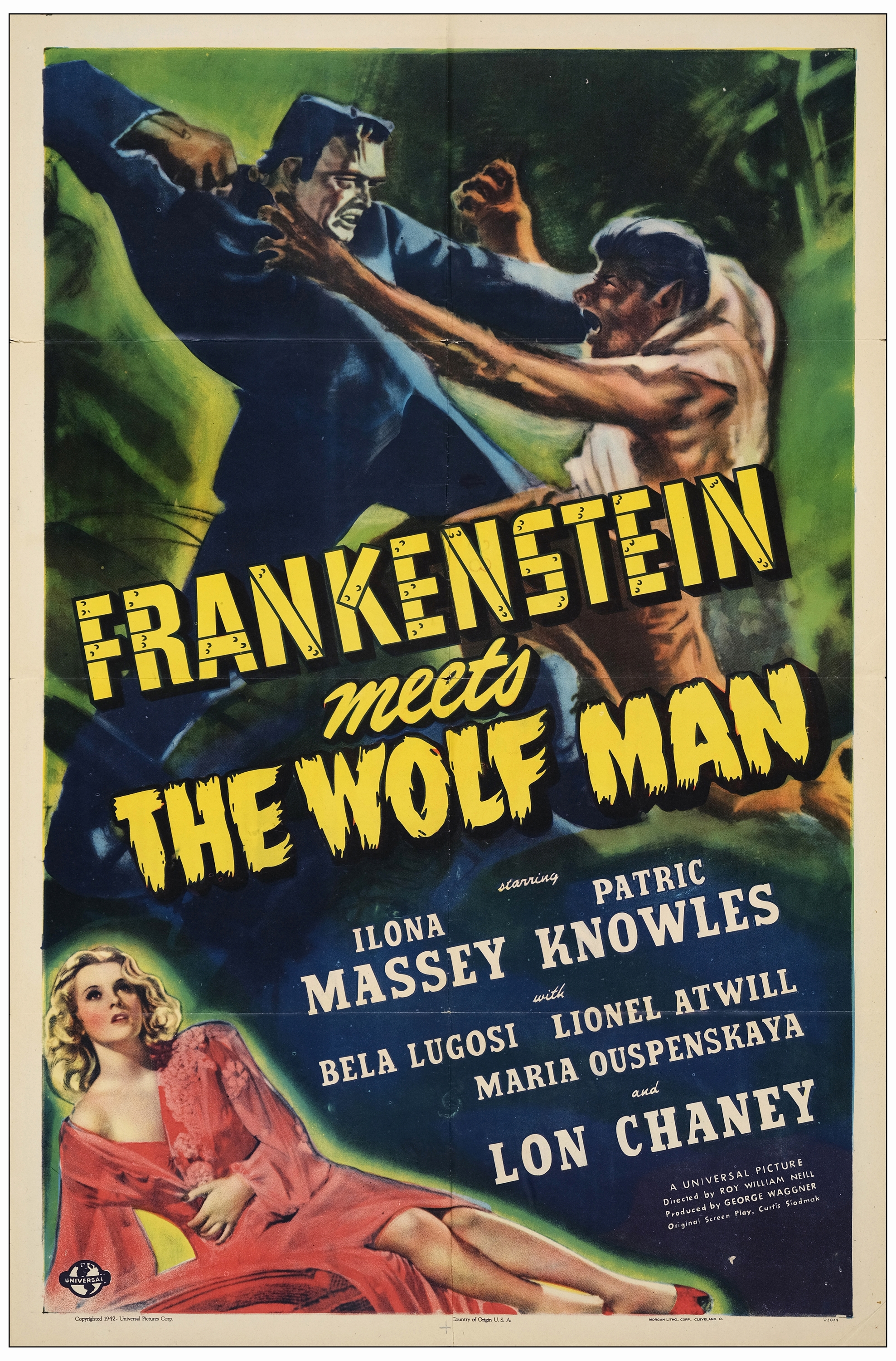 FRANKENSTEIN MEETS THE WOLF MAN - One Sheet (27" x 41"); Very Fine- Folded