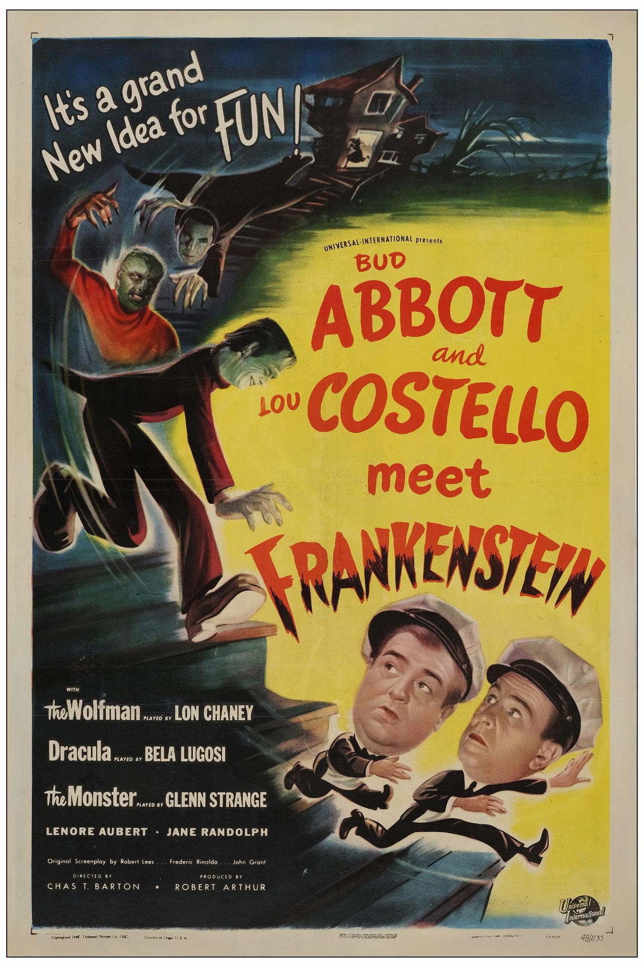 ABBOTT AND COSTELLO MEET FRANKENSTEIN - One Sheet (27" x 41"); Fine+ on Linen