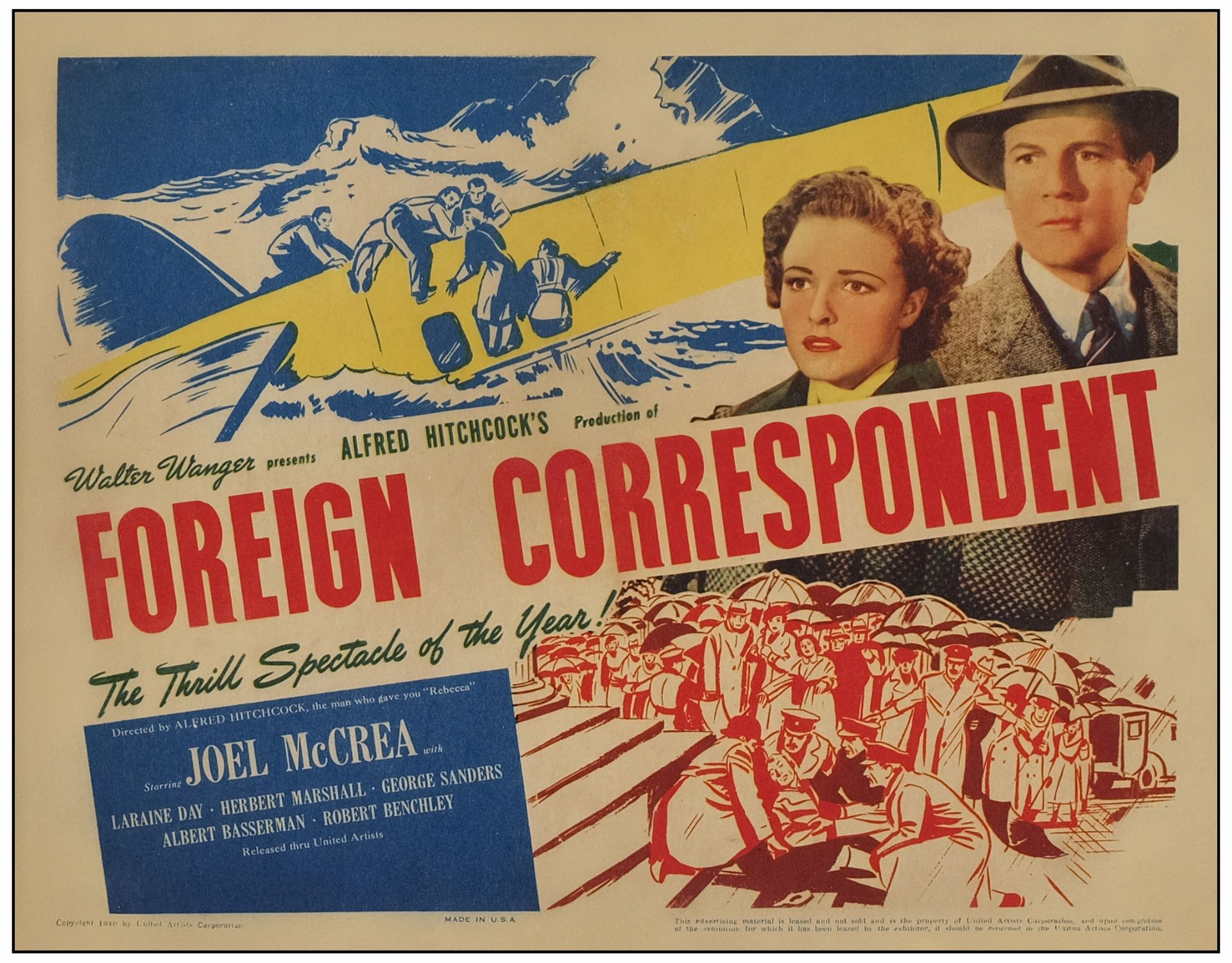 Foreign Correspondent - Title Lobby Card (11" x 14"); Very Fine-