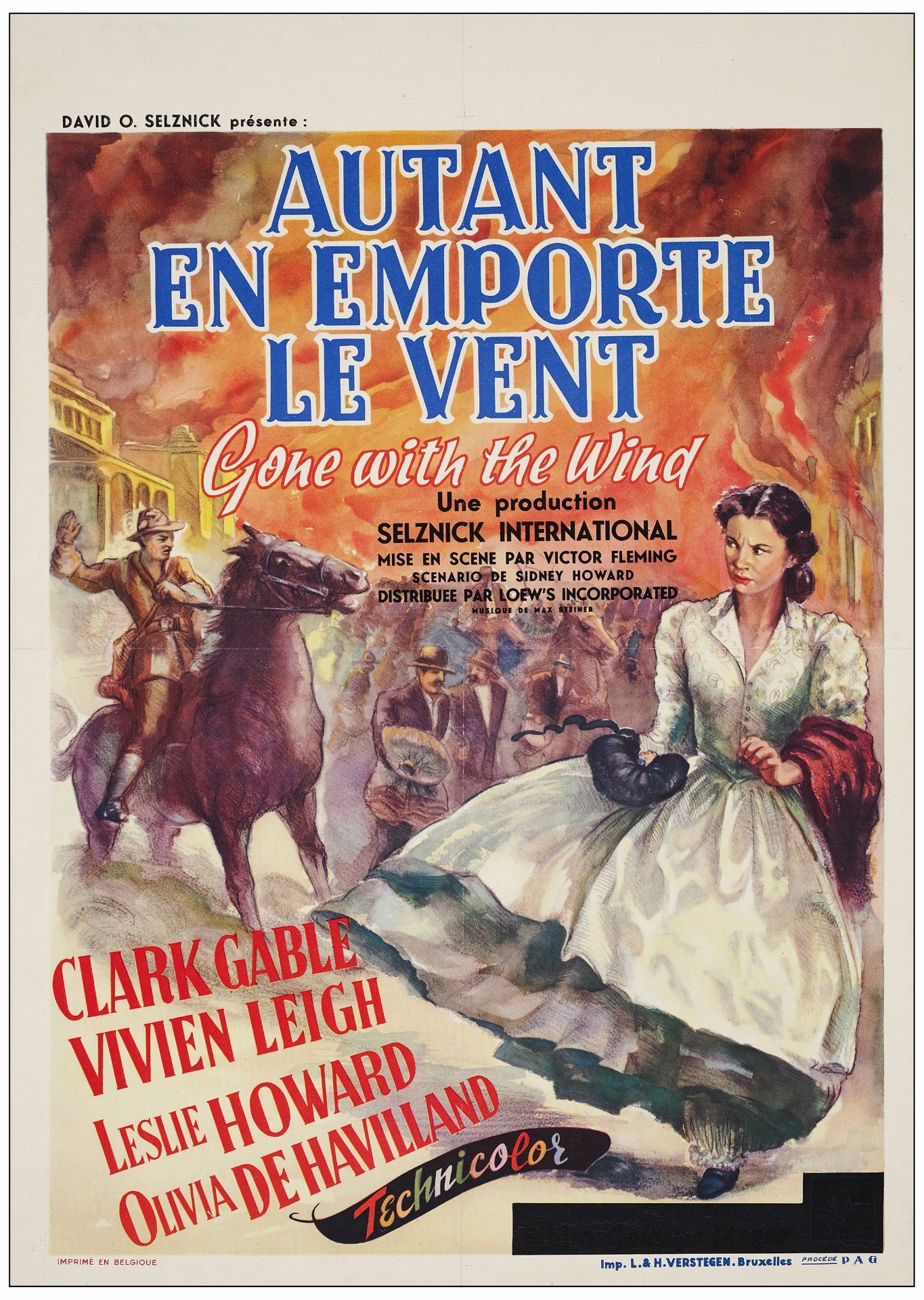 GONE WITH THE WIND - Pre-War Belgian (23.5" x 33" ); Fine+ on Linen