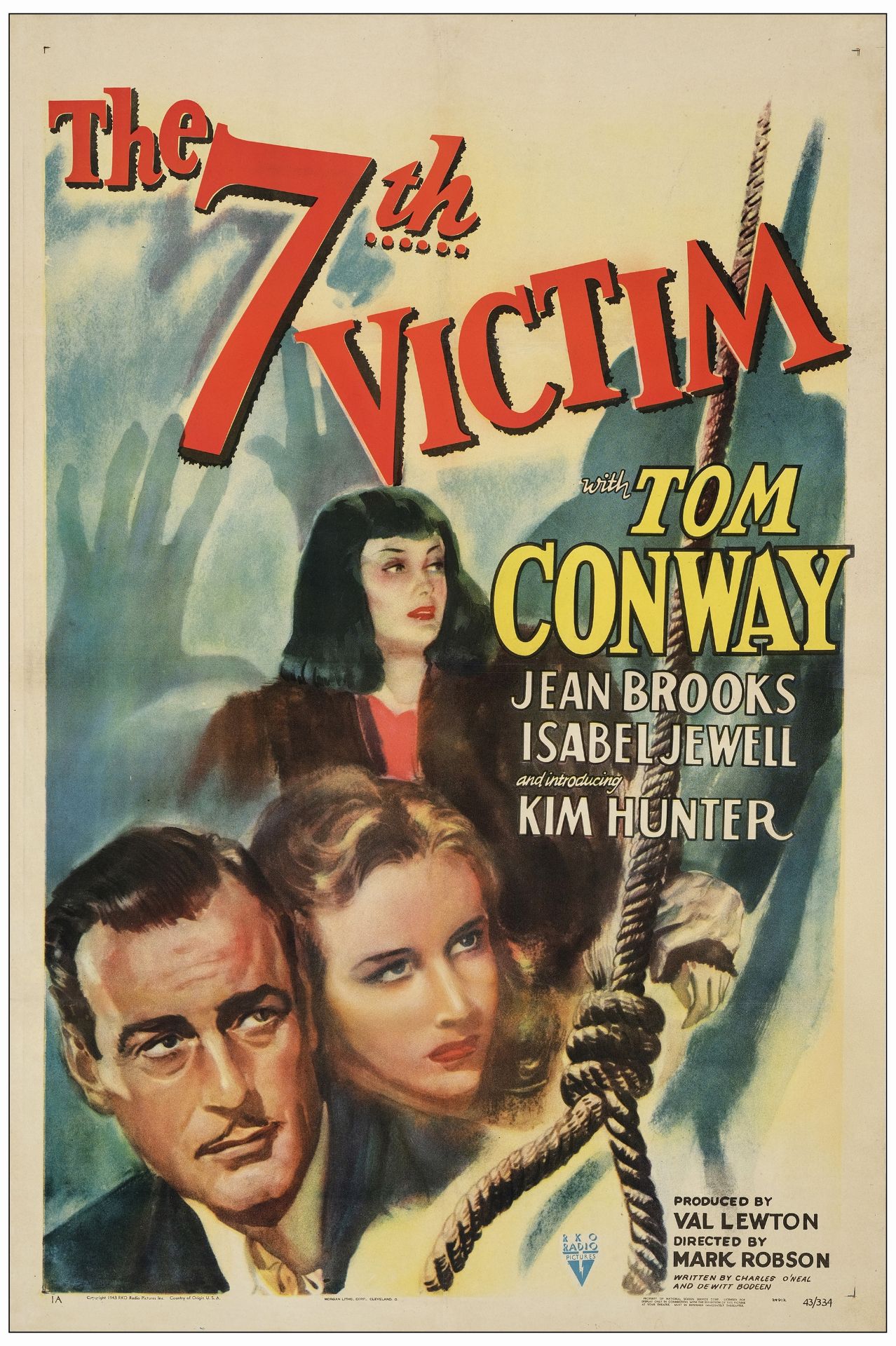 THE 7TH VICTIM - One Sheet (27" x 41"); Very Fine- on Linen