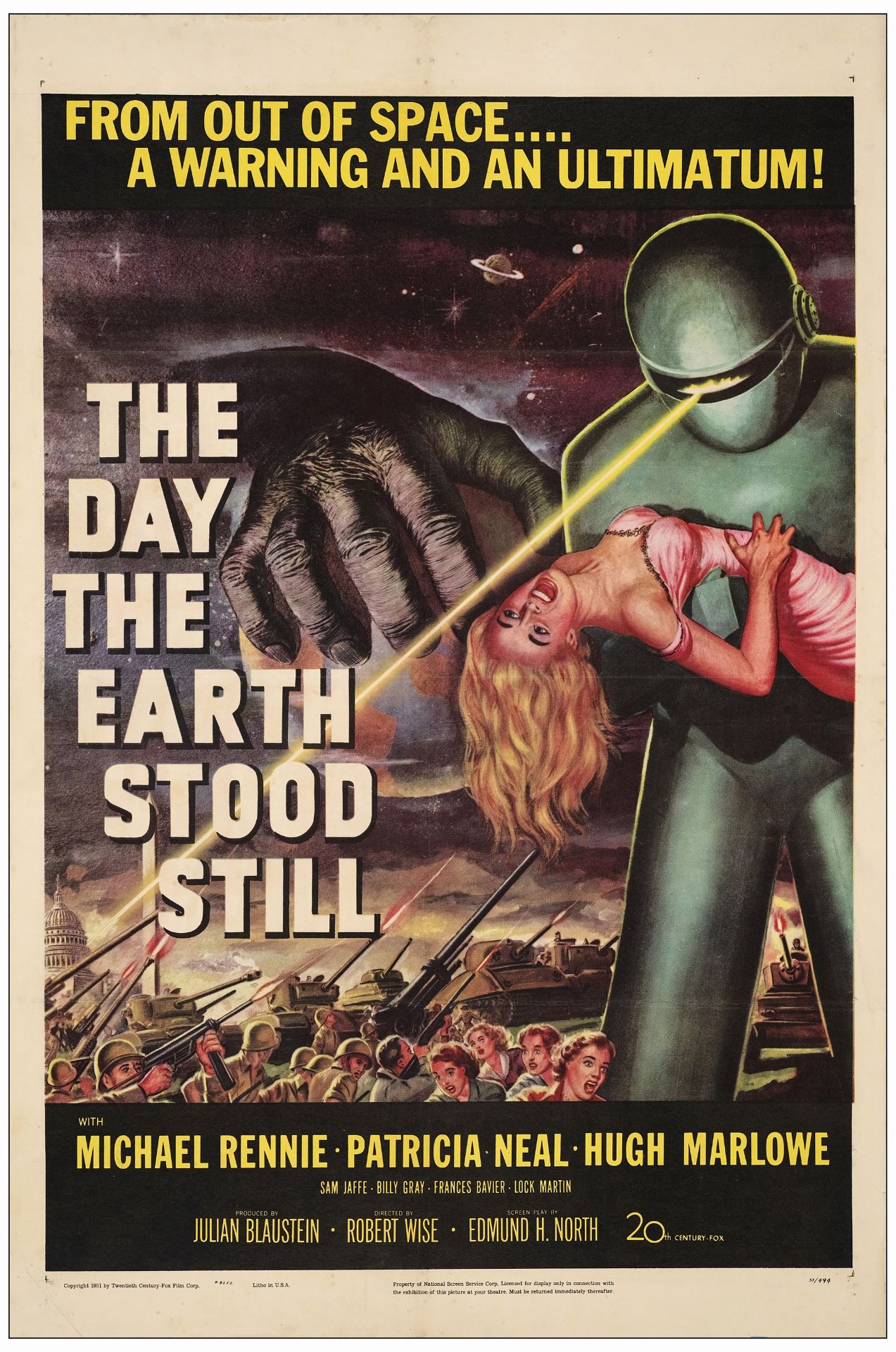 THE DAY THE EARTH STOOD STILL - One Sheet (27" x 41"); Very Fine- on Linen