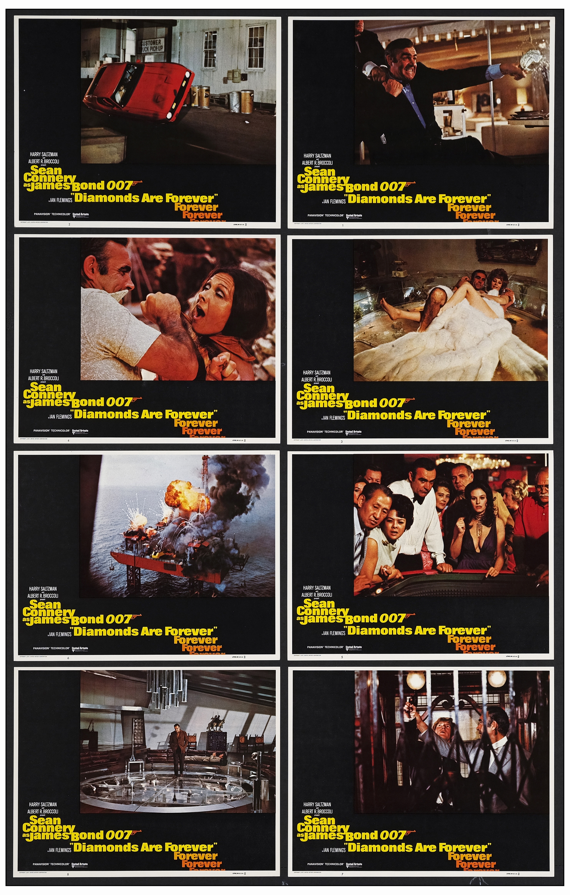 JAMES BOND: DIAMONDS ARE FOREVER - Lobby Card Set of (8) (11" x 14" ); Very Fine+