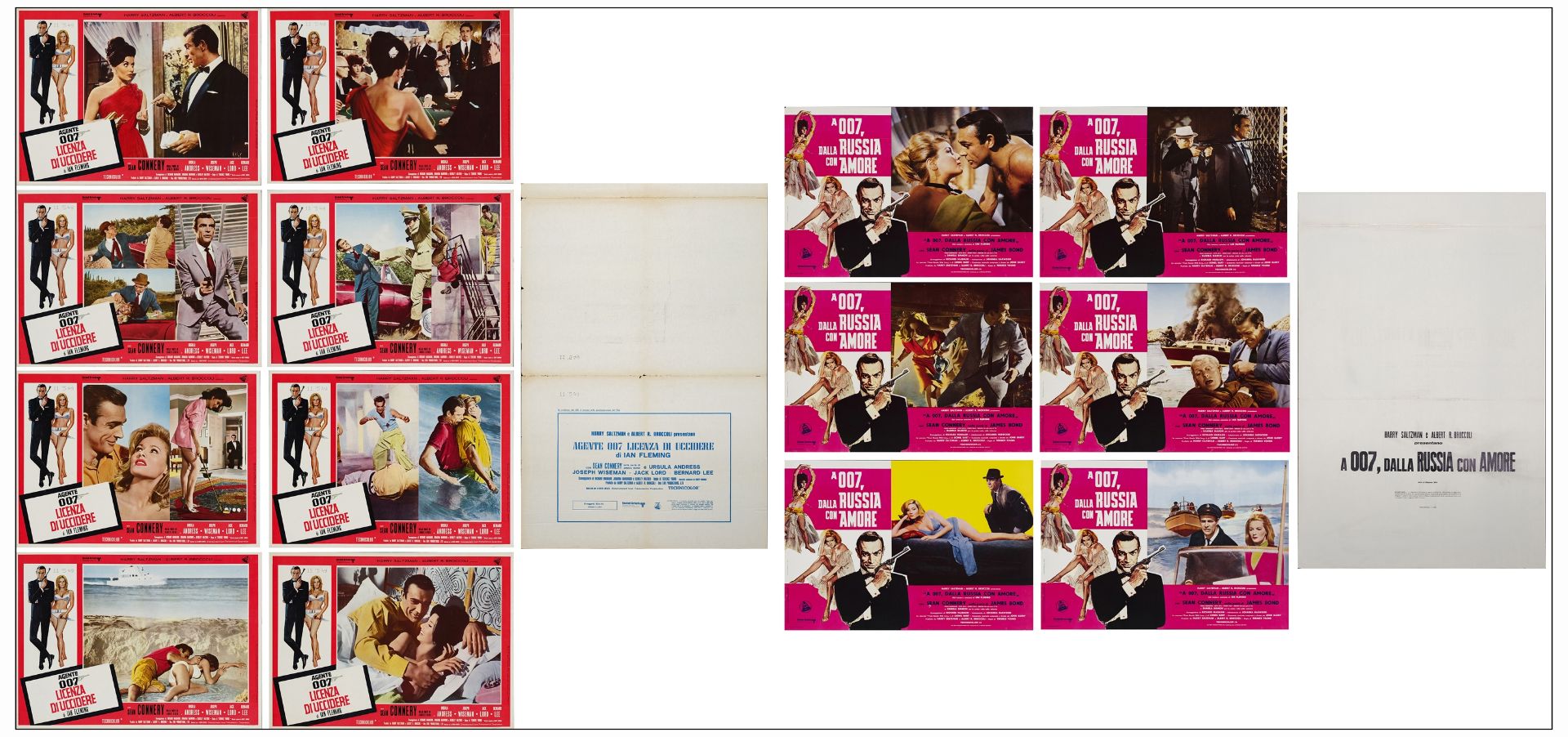 JAMES BOND: DR. NO/FROM RUSSIA WITH LOVE - Italian Photobusta Sets (2) of (6) (18" x 26.25"); Fine+