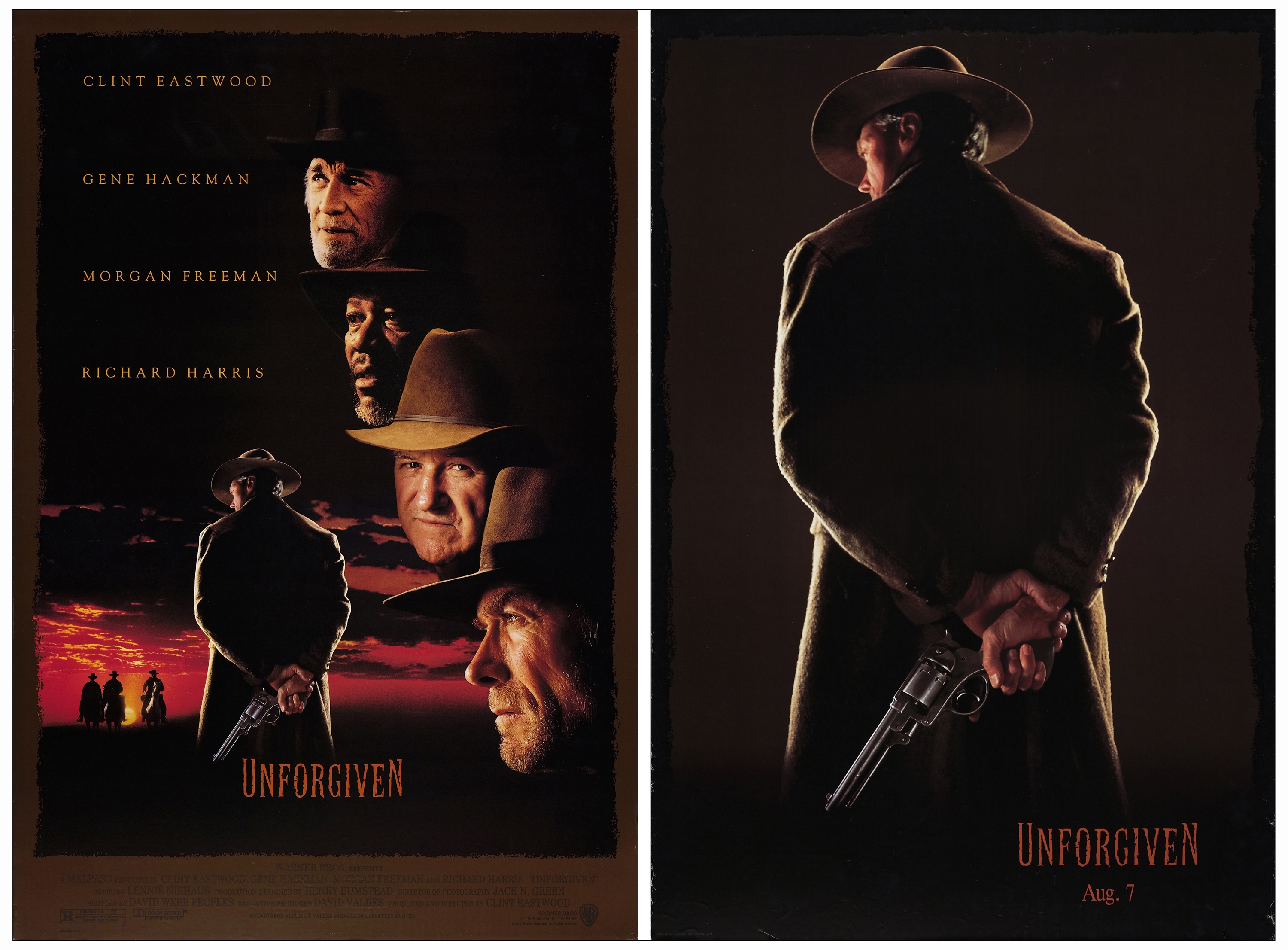 UNFORGIVEN - One Sheets (2), Advance and Standard (27" x 40"); Near Mint Rolled