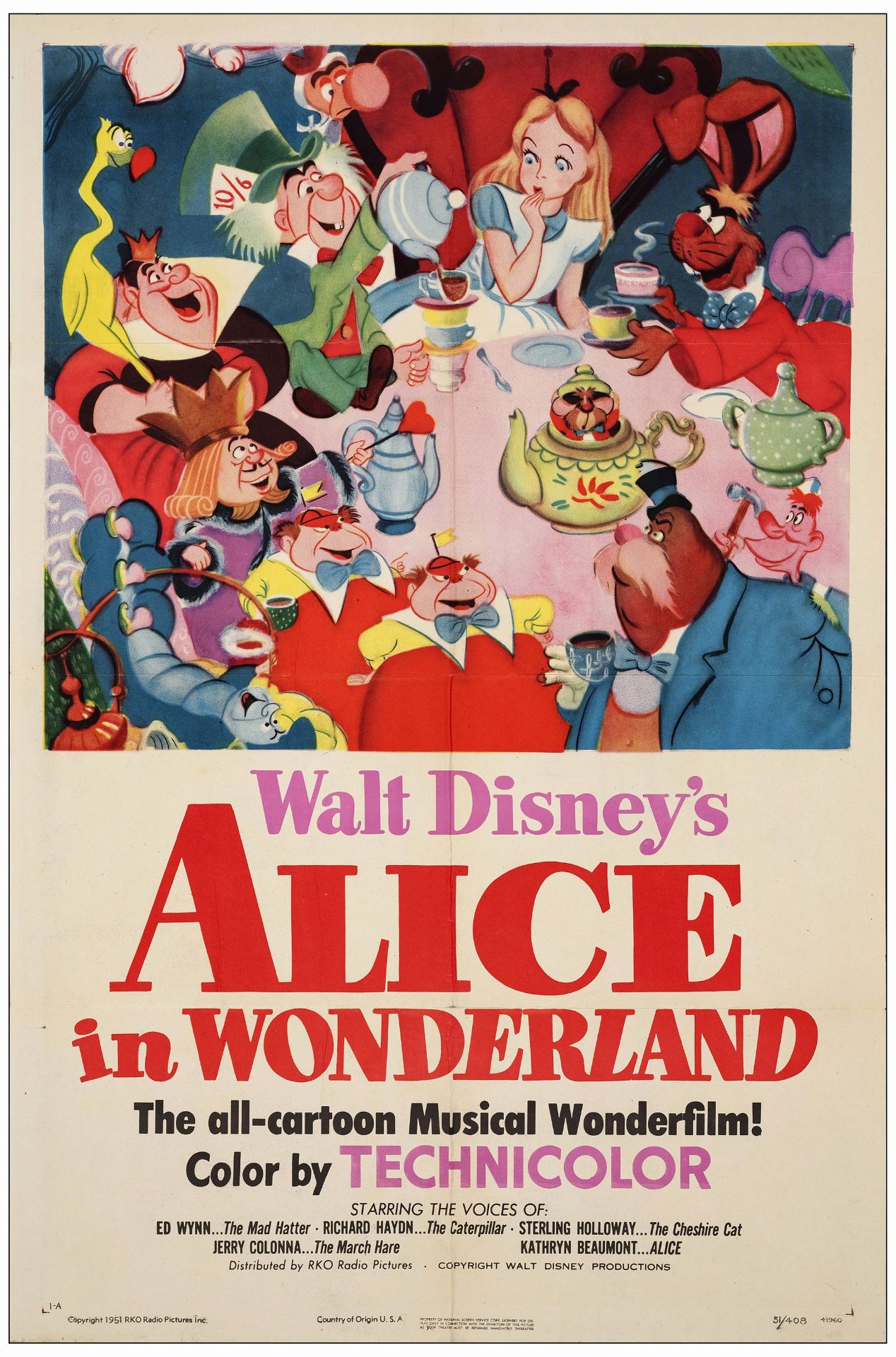 ALICE IN WONDERLAND - One Sheet (27" x 41" ); Very Fine- Folded