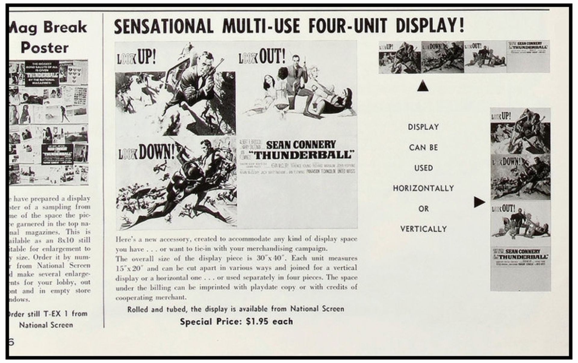JAMES BOND: THUNDERBALL - American Full-Bleed Multi-Use Four-Unit Display (30" x 40"); Very Fine- on - Bild 2 aus 2
