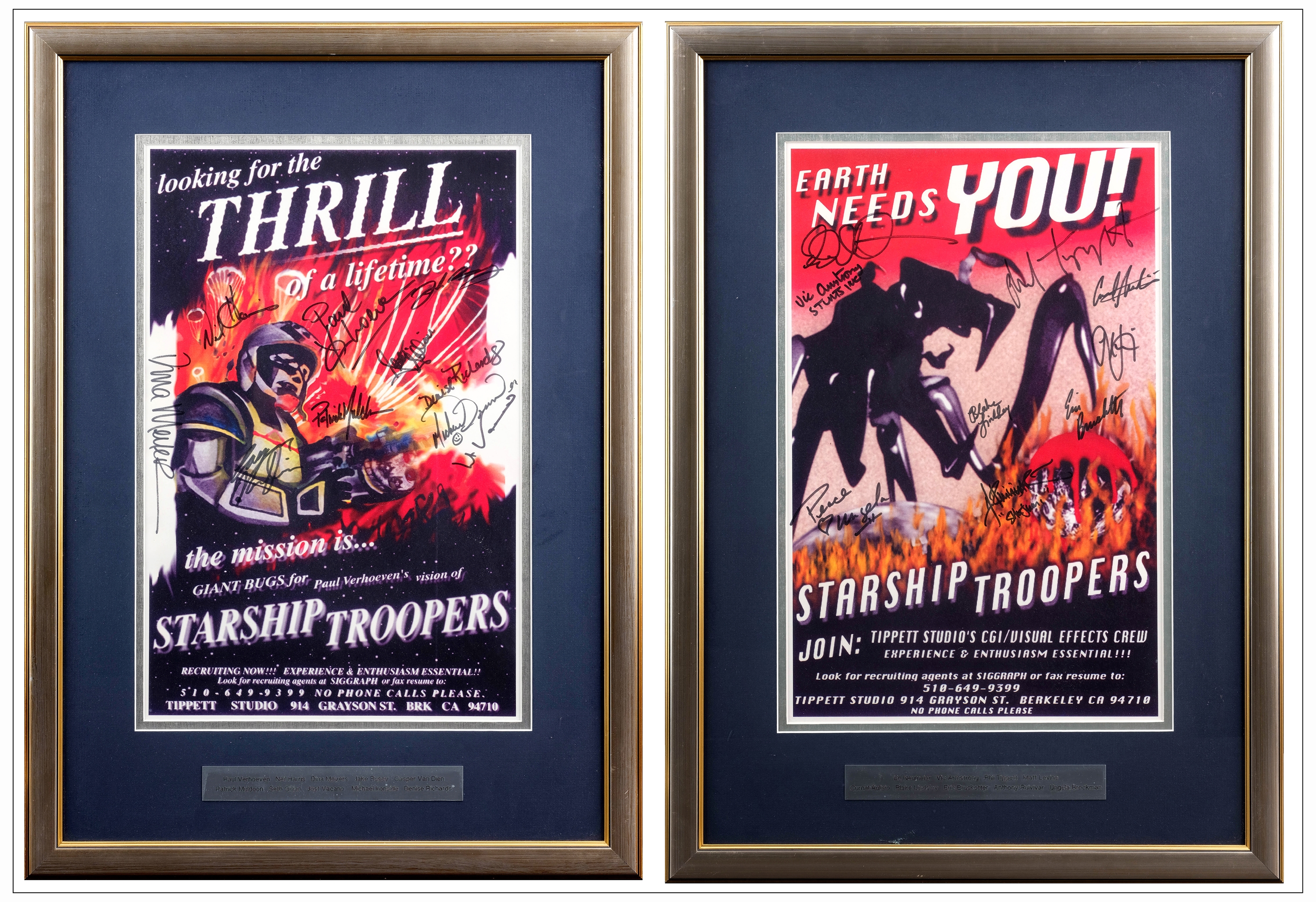 STARSHIP TROOPERS - Autographed Promotional Posters (2) (JSA COA) (21" x 27"); Framed; Very Fine+ Fr