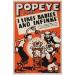 POPEYE: I LIKE BABIES AND INFINKS - One Sheet (27" x 41"); Very Fine on Linen