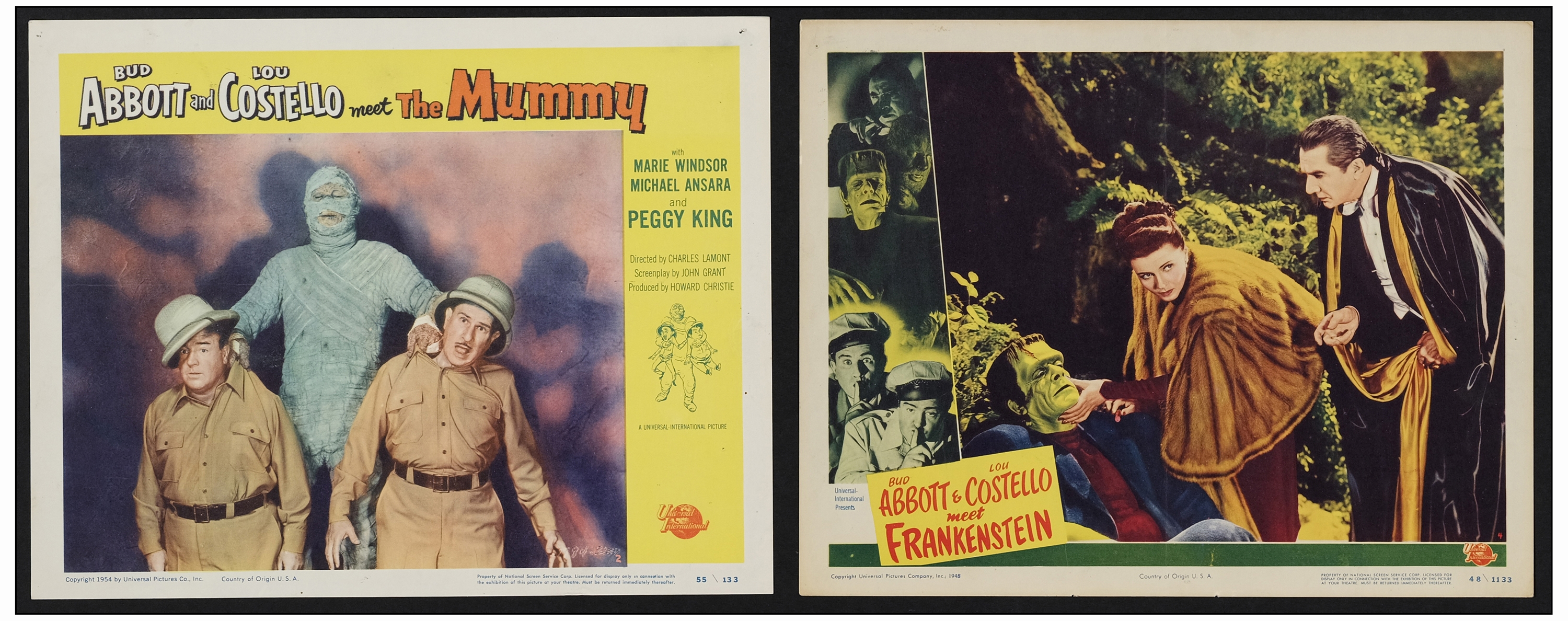 ABBOTT AND COSTELLO MEET THE MUMMY - (2) Lobby Cards (11" x 14"); Very Fine-