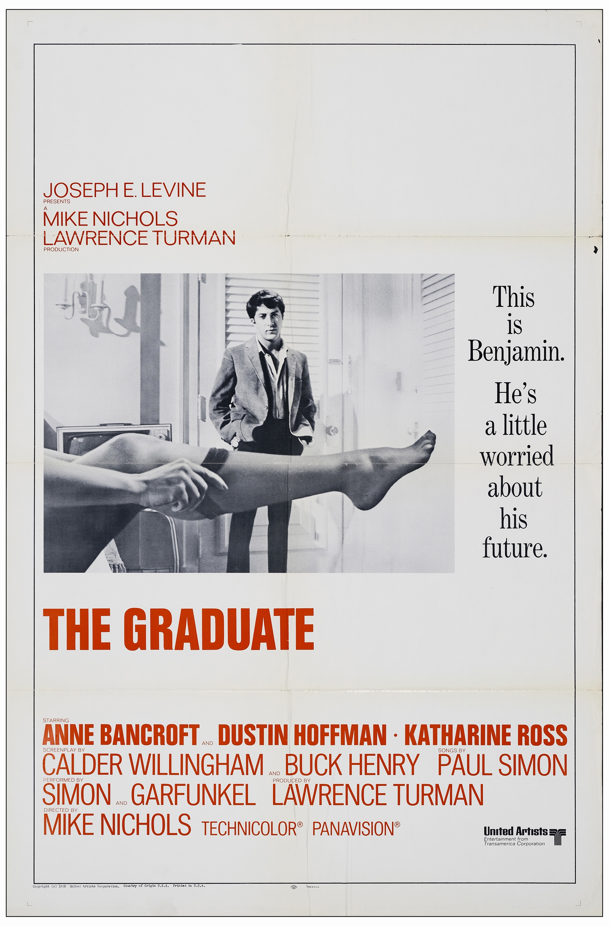 THE GRADUATE - International Pre-Academy Awards One Sheet (27" x 41"); Very Fine- Folded