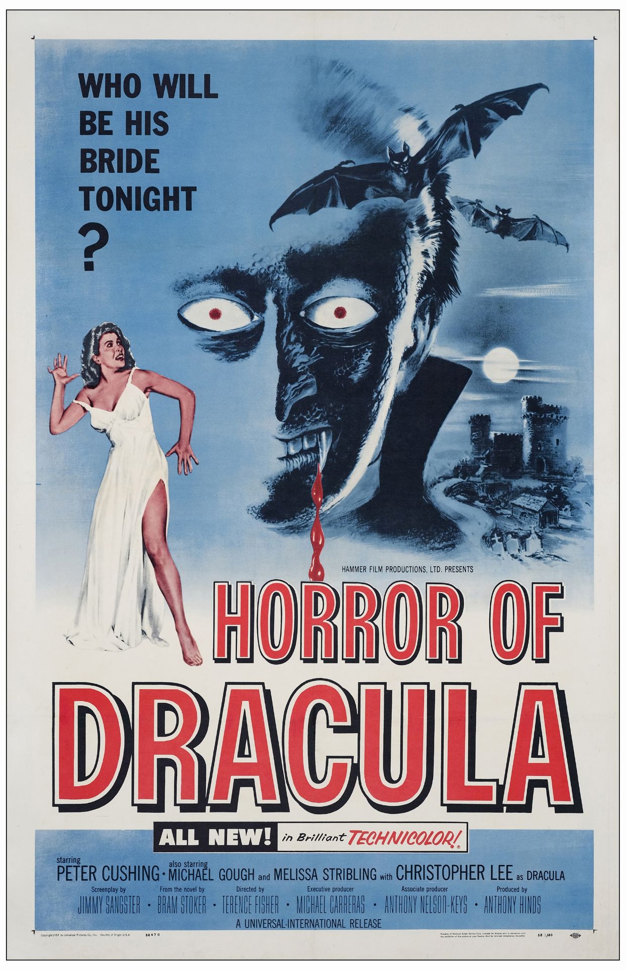 HORROR OF DRACULA - One Sheet (27" x 41" ); Blue Printing; Very Fine- on Linen