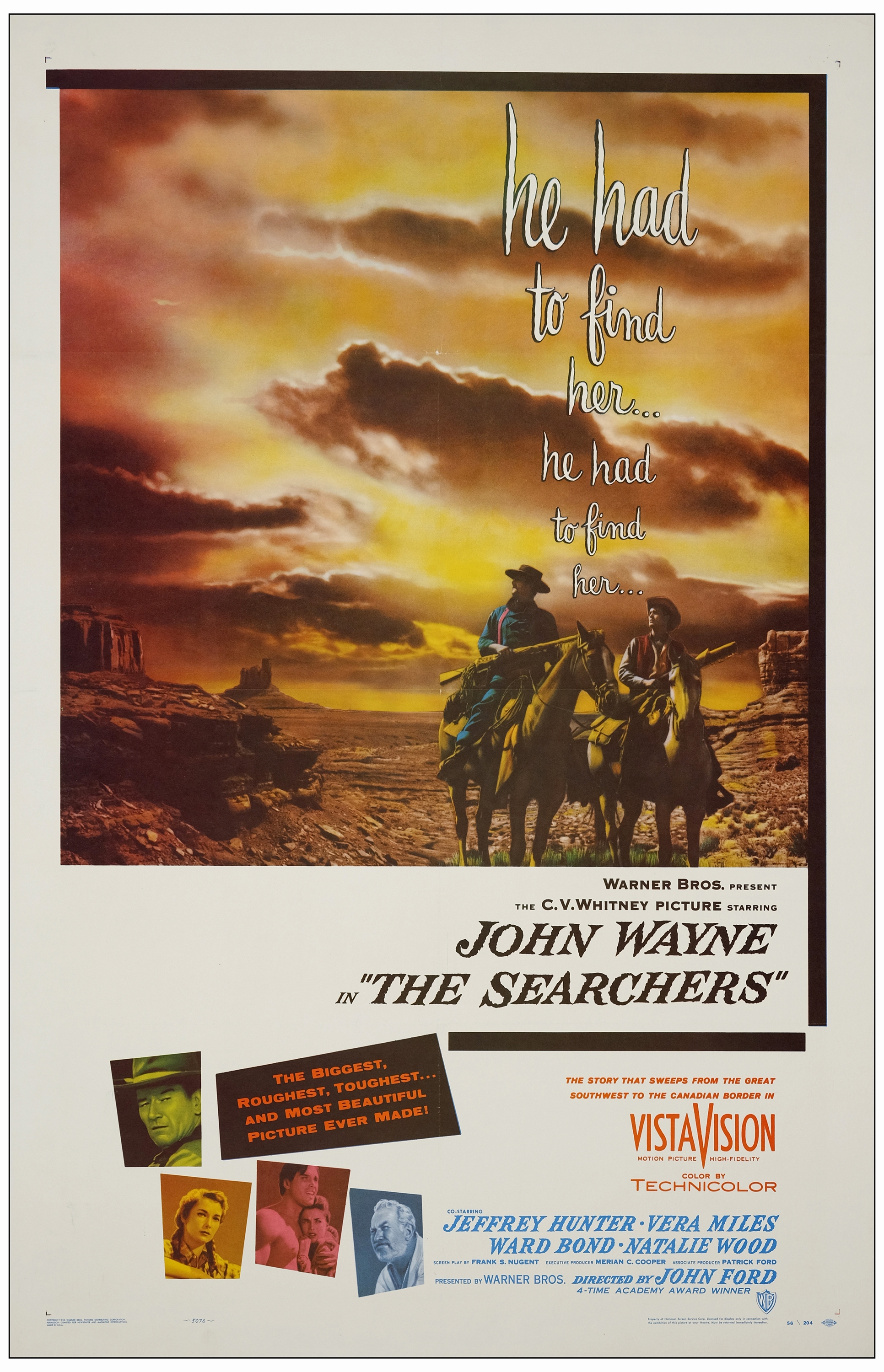 THE SEARCHERS - One Sheet (27" x 41.5"); Very Fine+ on Linen