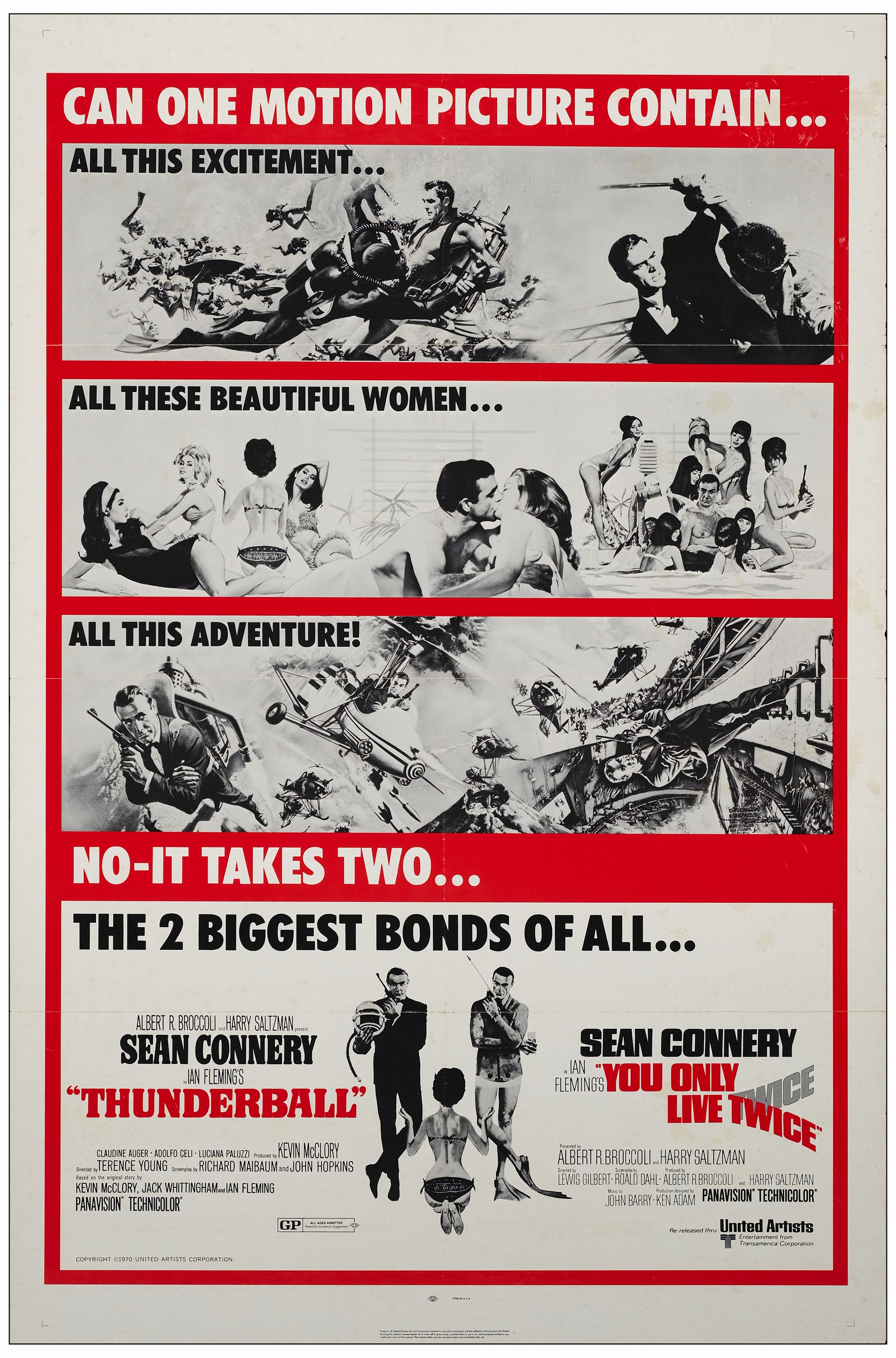 JAMES BOND: THUNDERBALL/YOU ONLY LIVE TWICE - One Sheet (27" x 41"); Fine- Folded