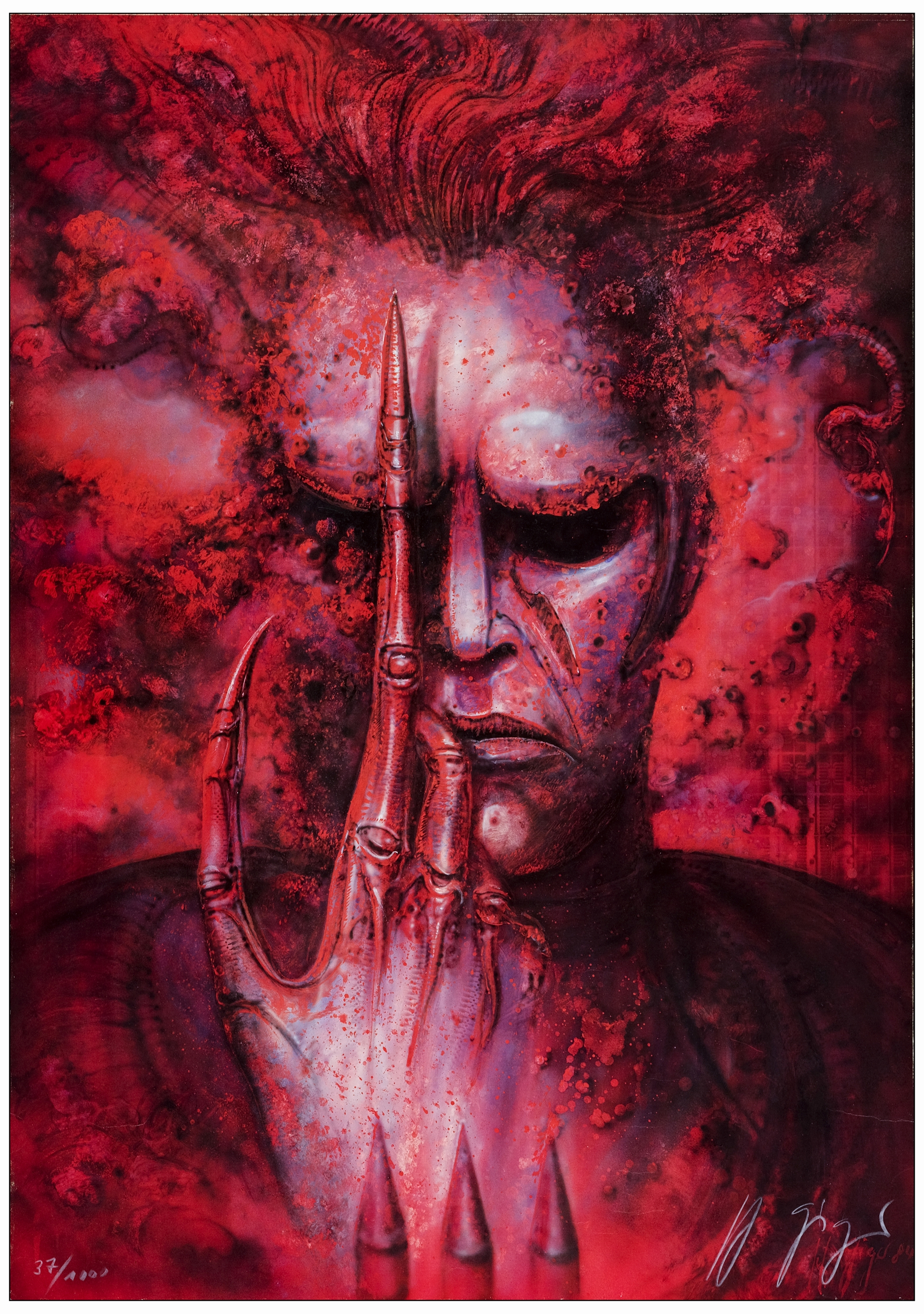 FUTURE-KILL - Signed Lithograph (26" x 37") Signed by HR Geiger and numbered; Red Style, 37/1000; Ve
